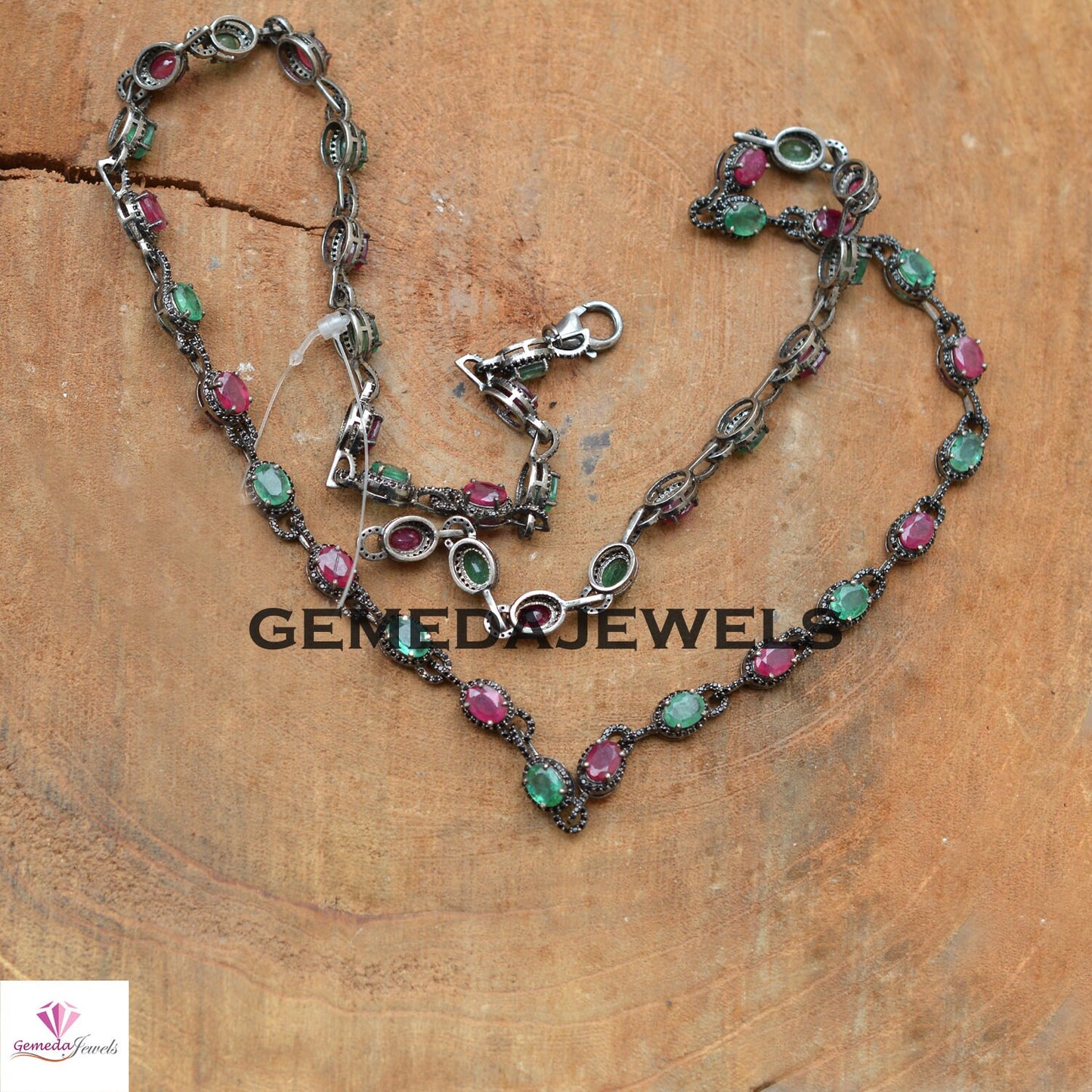 Sale!! Emerald Necklace, Black Spinel Long Necklace, Ruby Gemstone Jewelry, 925 Silver Jewelry, Gemstone Necklace Jewelry, 26" Necklace Gift