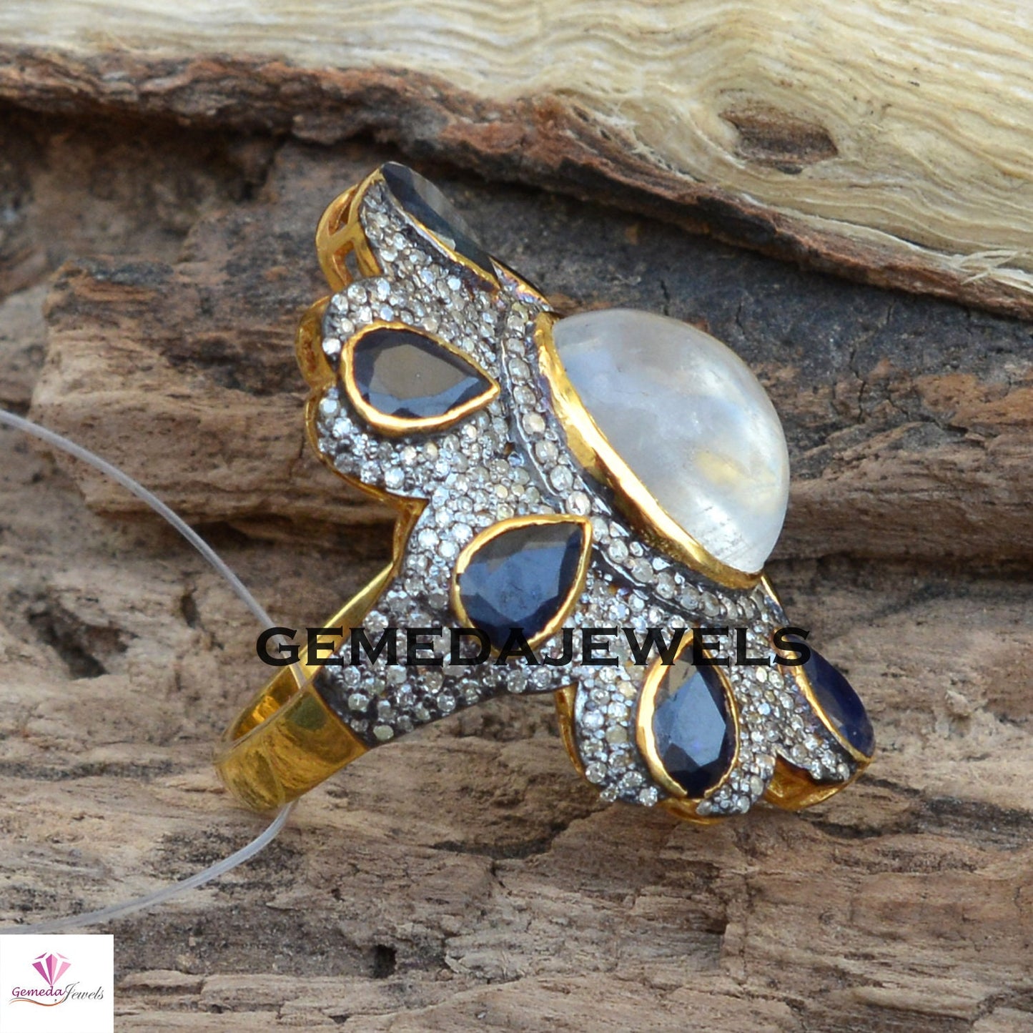 Moonstone Diamond Ring, Sapphire Silver Ring, 925 Silver Jewelry, Gold Vermeil Ring Jewelry, Diamond Jewellery, Gemstone Silver Ring, Gifts