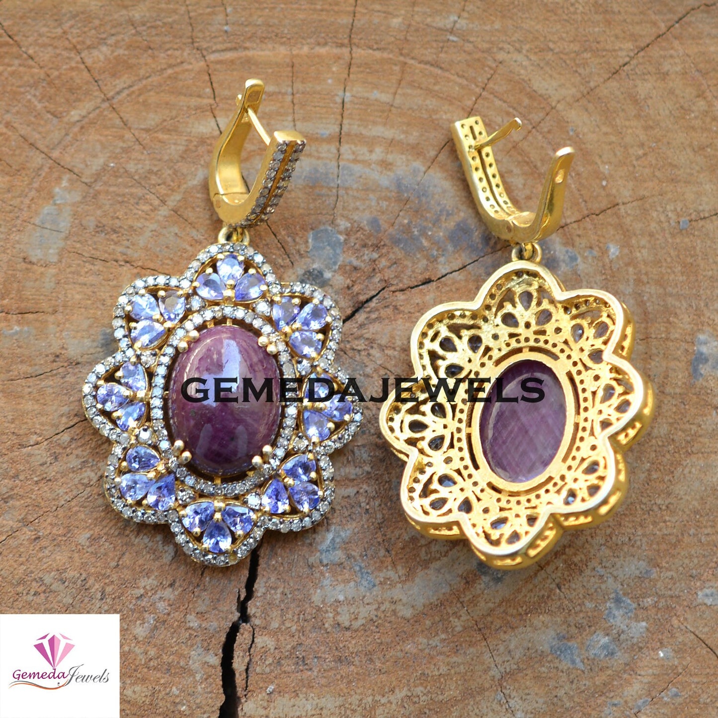 Sale! Classic Ruby Gemstone Earrings, Pave Diamond Jewelry, Sapphire Gemstone Earring, 14k Gold Vermeil 925 Silver Jewelry, Mothers Day Gift