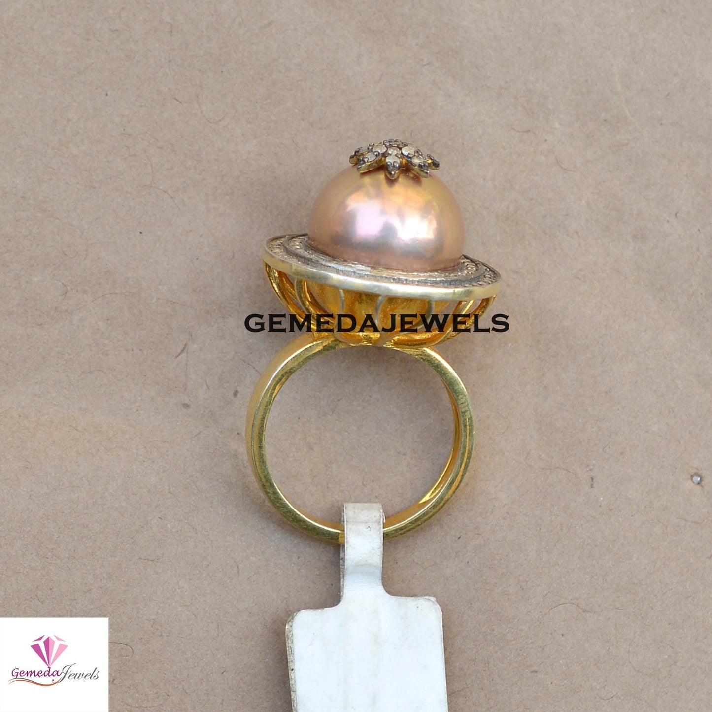 Sale Charming Pearl Gemstone Ring, 14k Gold Vermeil Jewelry, 925 Silver Ring, Pave Diamond Star Ring Jewelry, Handmade Jewelry, Gift For Her