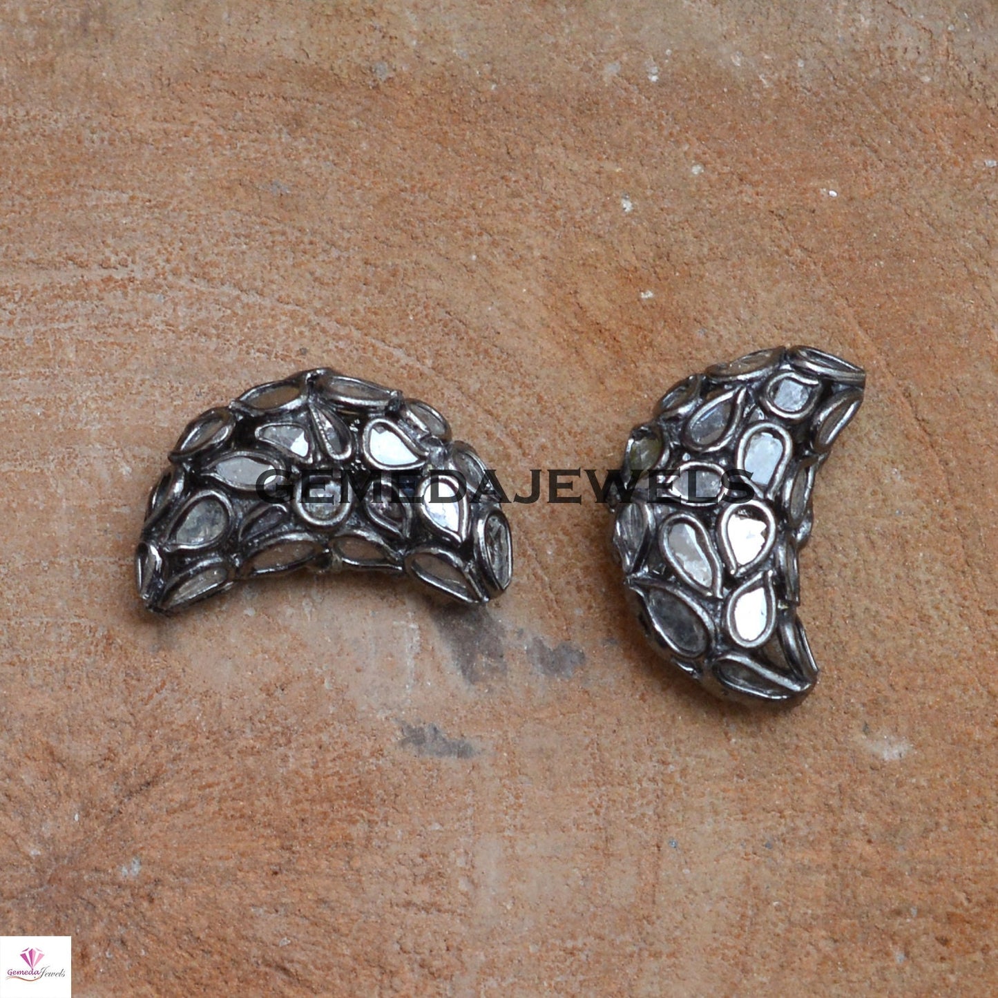 Sale!! Polki Diamond Slice Beads, Half Moon Beads, 925 Silver Diamond Beads, Slice Diamond Beads, Handmade Jewelry, Diamond Finding Beads