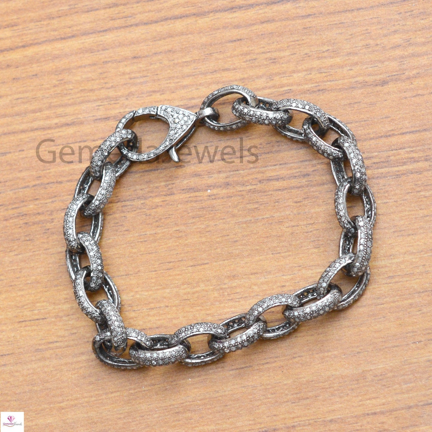 5.10cts Pave Diamond Bracelet, Diamond Silver Link Chain Bracelet, Lobster Clasp Lock Bracelet, Sterling Silver Jewelry, Unisex Gift Jewelry