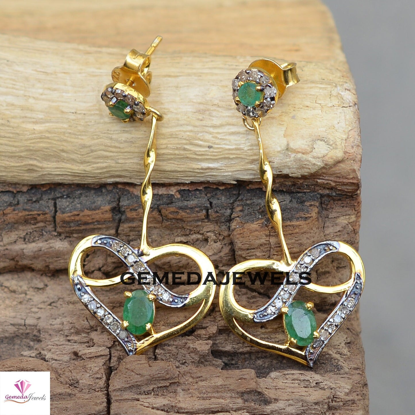 Sale Emerald Heart Earrings, Pave Diamond Jewelry, 925 Silver Earrings, Gold Vermeil Jewelry, Gemstone Silver Earrings, Women Gifts Jewelry