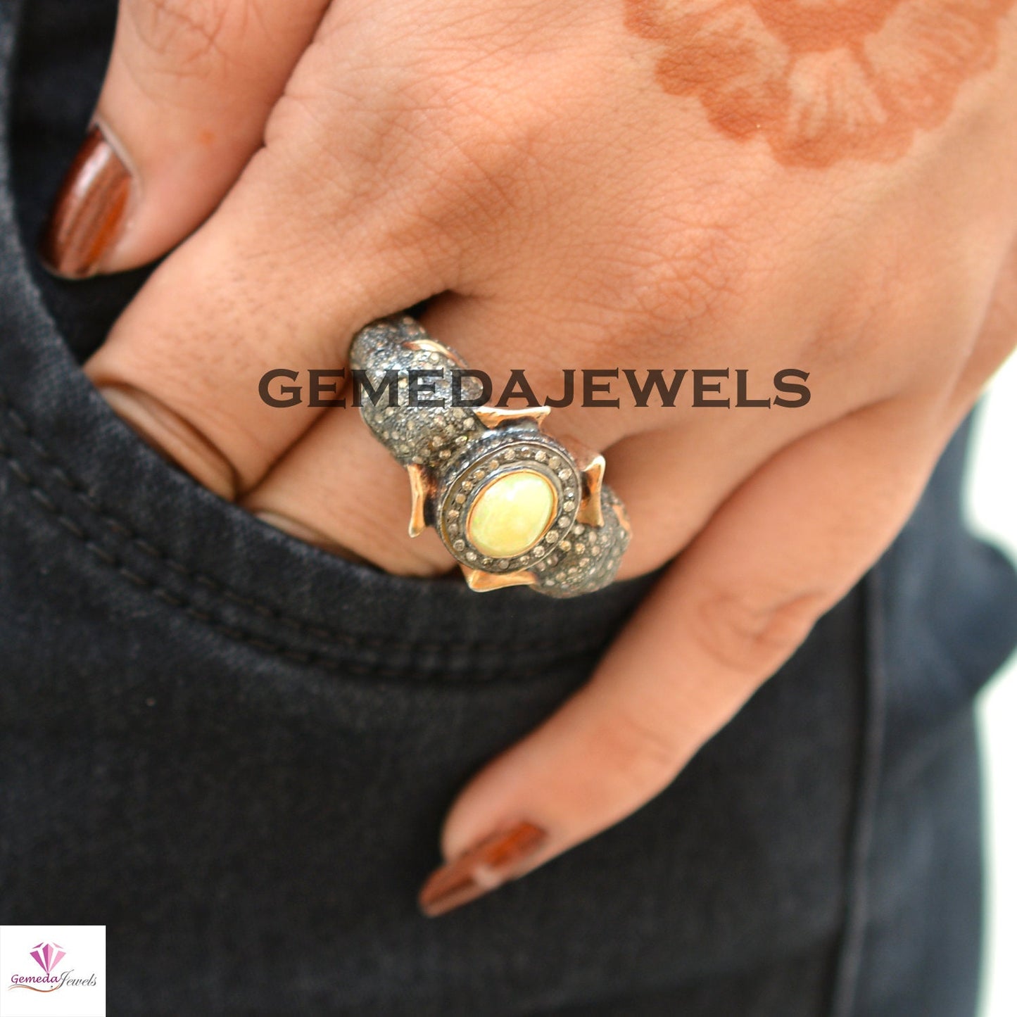 Opal Elephant Ring, Pave Diamond Jewelry, 925 Silver Rose Gold Plated Ring, Genuine Gemstone Jewelry, Animal Diamond Ring, Unisex Jewelry