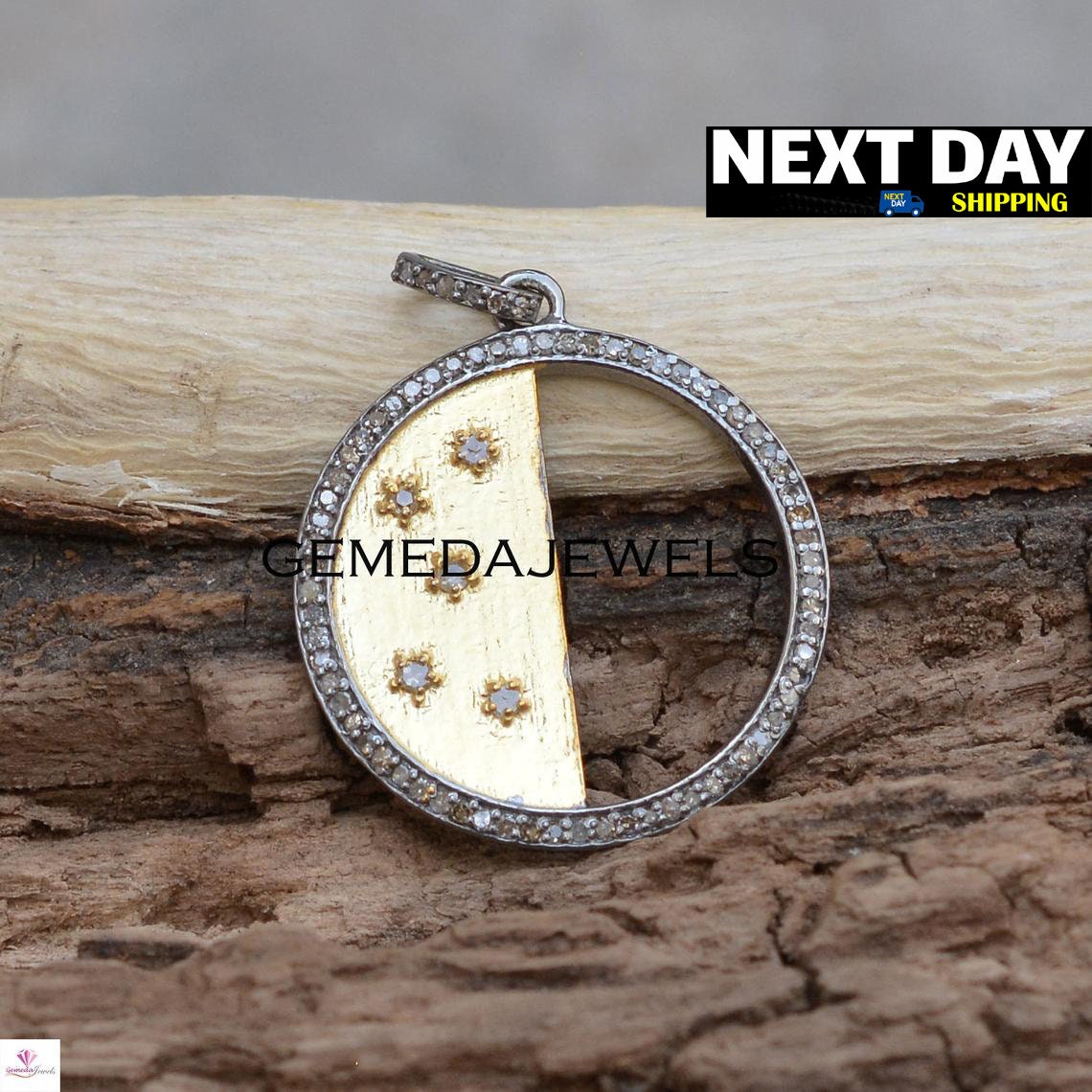 Sale !! Pave Diamond Pendant, 16" Silver Chain, 925 Silver Charm Jewelry, Diamond Silver Pendant, Diamond Necklace, Handmade Pendant, Gifts