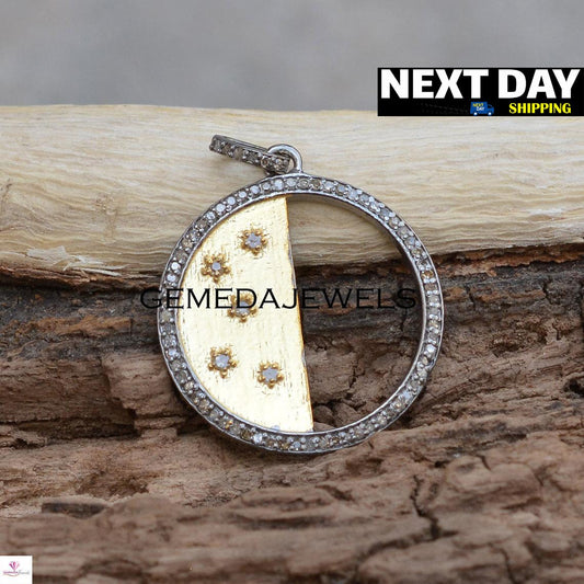 Sale !! Pave Diamond Pendant, 16" Silver Chain, 925 Silver Charm Jewelry, Diamond Silver Pendant, Diamond Necklace, Handmade Pendant, Gifts