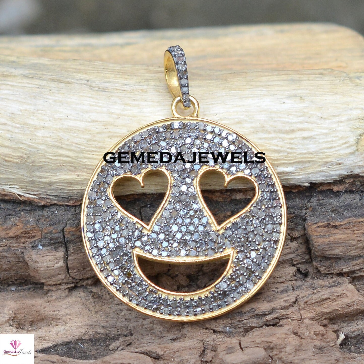 Pave Diamond Pendant, Smiley Silver Pendant, 925 Silver Jewelry, Gold Vermeil Pendant, Silver Diamond Pendant, 16" Chain Necklace, Gifts