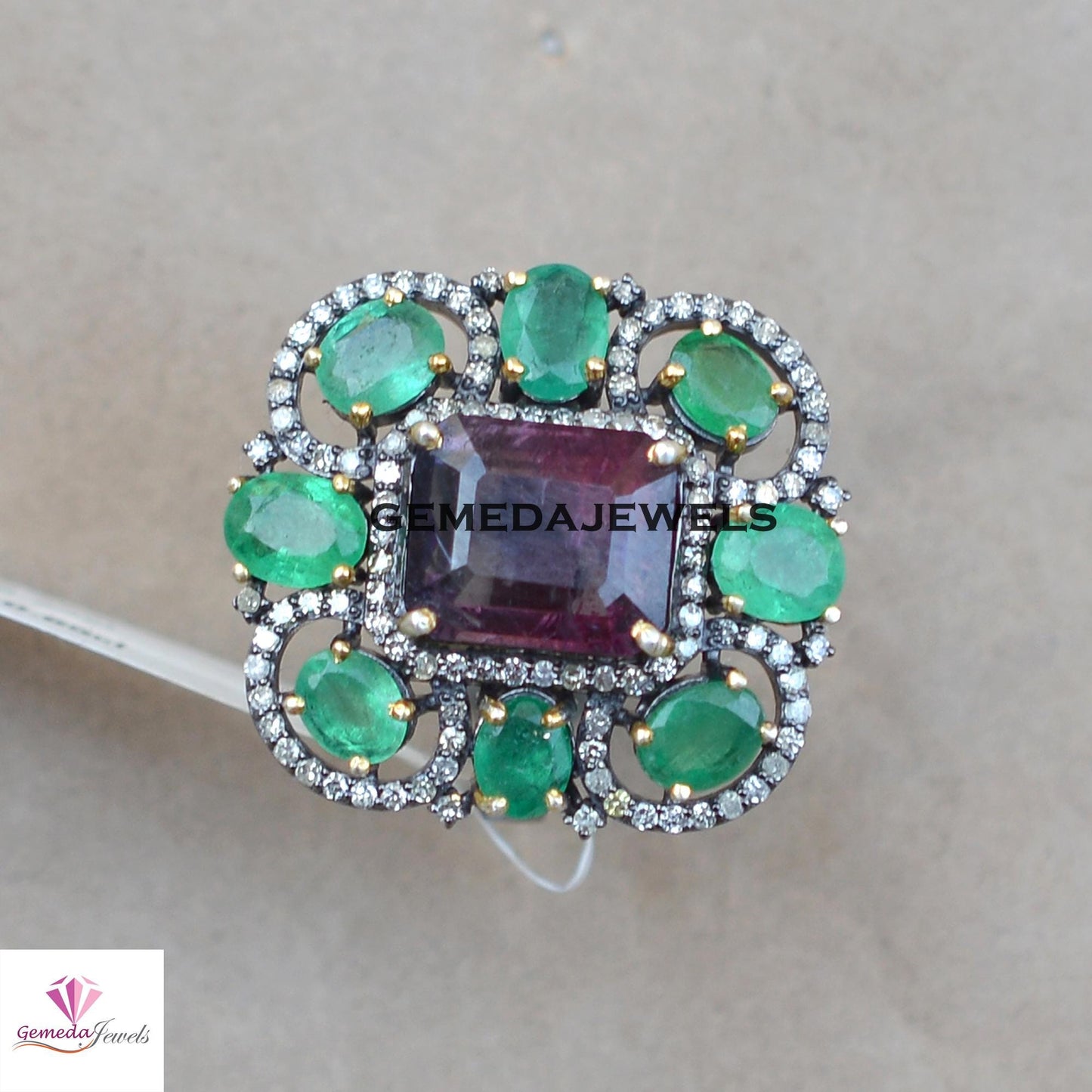 Sale! Stunning Pink Tourmaline Ring, Emerald Ring Jewelry, Rhodium Plated 925 Silver Jewelry, Pave Diamond Jewelry, Gemstone Jewellery, Gift