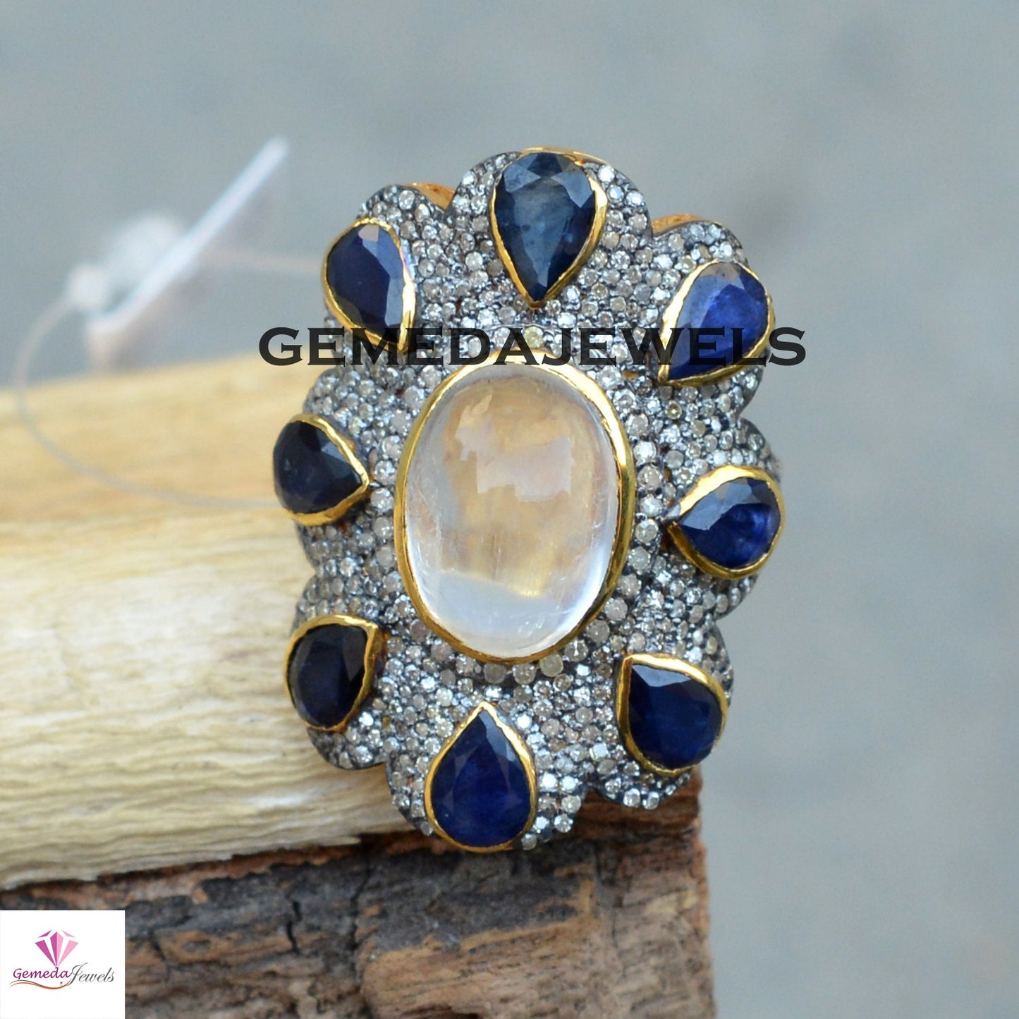 Moonstone Diamond Ring, Sapphire Silver Ring, 925 Silver Jewelry, Gold Vermeil Ring Jewelry, Diamond Jewellery, Gemstone Silver Ring, Gifts