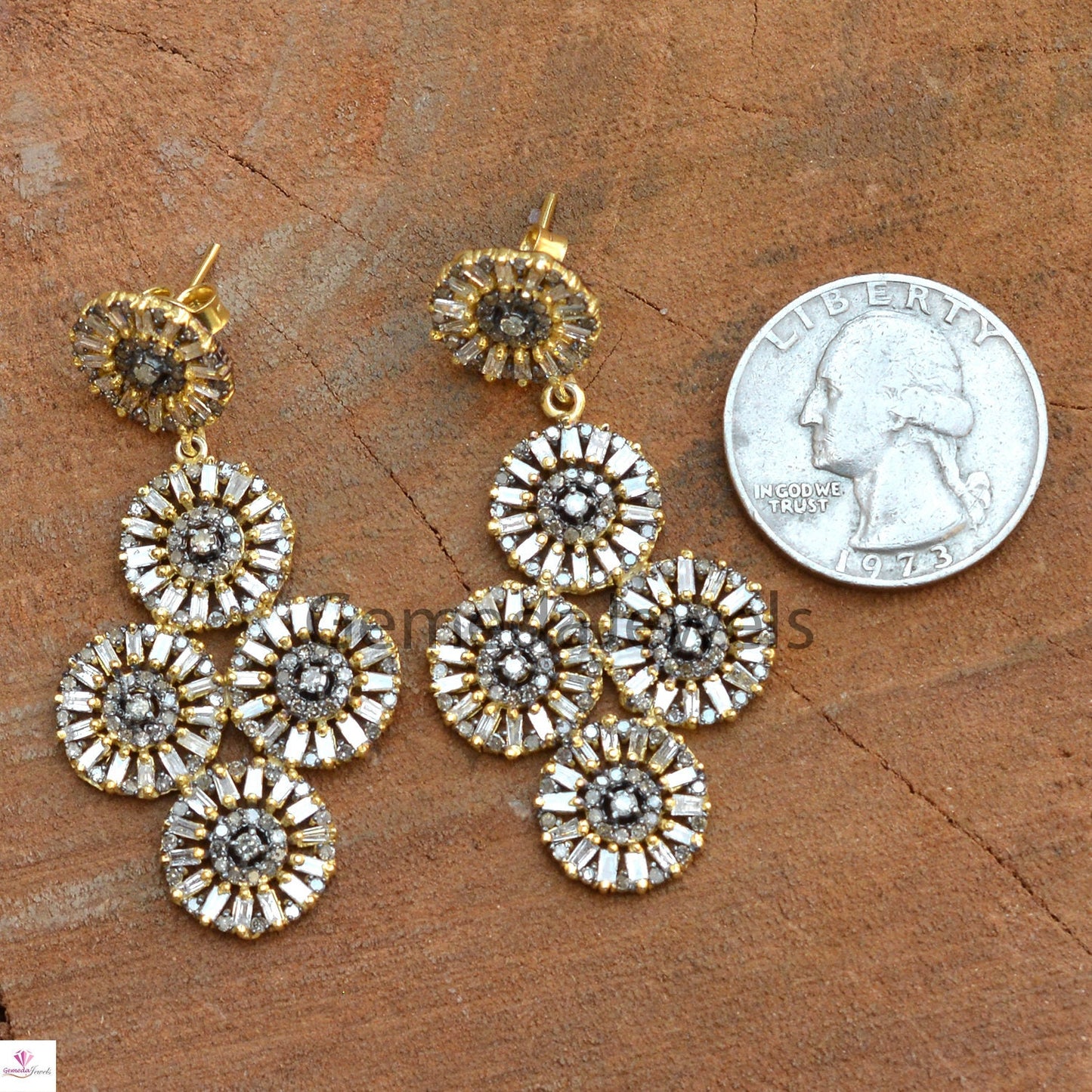 Baguette Diamond Earrings, 14k Gold Vermeil Earring, 925 Sterling Silver Jewelry, Pave Diamond Earrings, Disc Earrings, Mothers Day Gifts