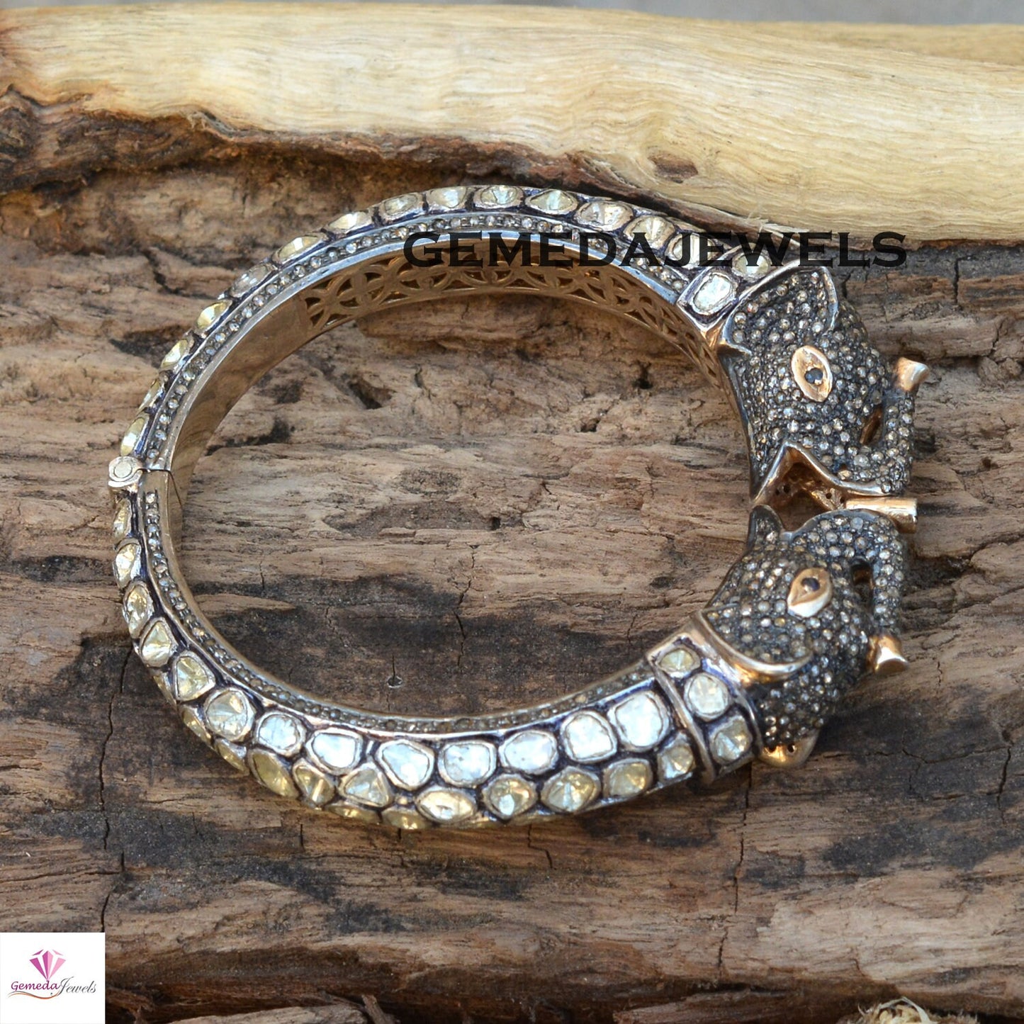 Polki Diamond Bangle, Victorian Silver Bangle, Elephant Bangle Jewelry, Bangle Bracelet Jewelry, 925 Silver Jewelry, Pave Diamond Bangle