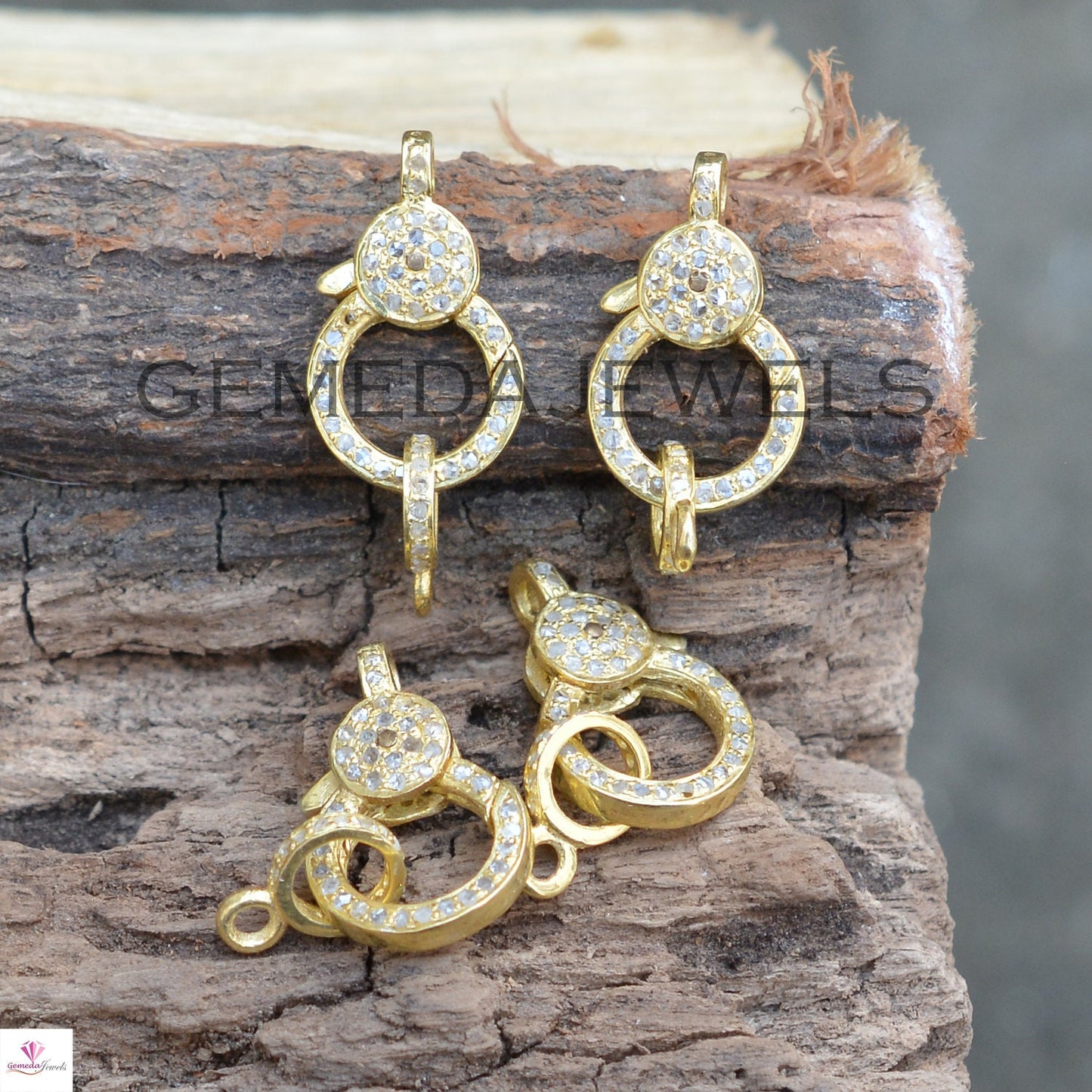 Yellow Gold Vermeil Diamond Clasp Lock, 925 Silver Jewelry, Pave Diamond Lobster Clasp, Diamond Clasp Finding Jewelry, Both Side Diamond