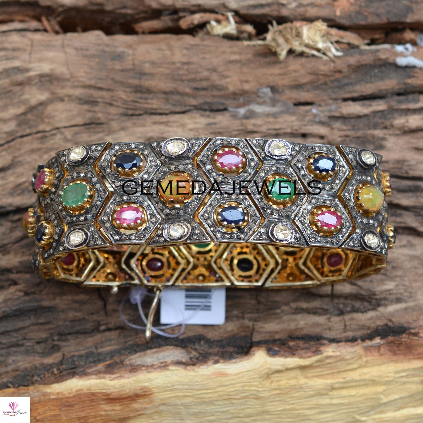 Polki Diamond Bracelet, Ruby Opal Gemstone Bracelet, Pave Diamond Jewelry, 14k Gold Plated Jewelry, 925 Silver Bracelet, Emerald Bracelet