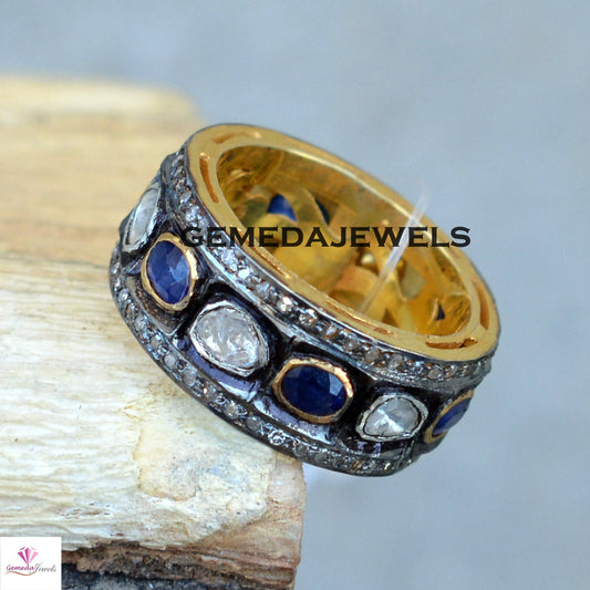Polki Diamond Band Ring, Sapphire Silver Ring, 925 Silver Jewelry, Gold Plated Band Ring, Eternity Band Ring, Pave Diamond Jewelry, Gifts