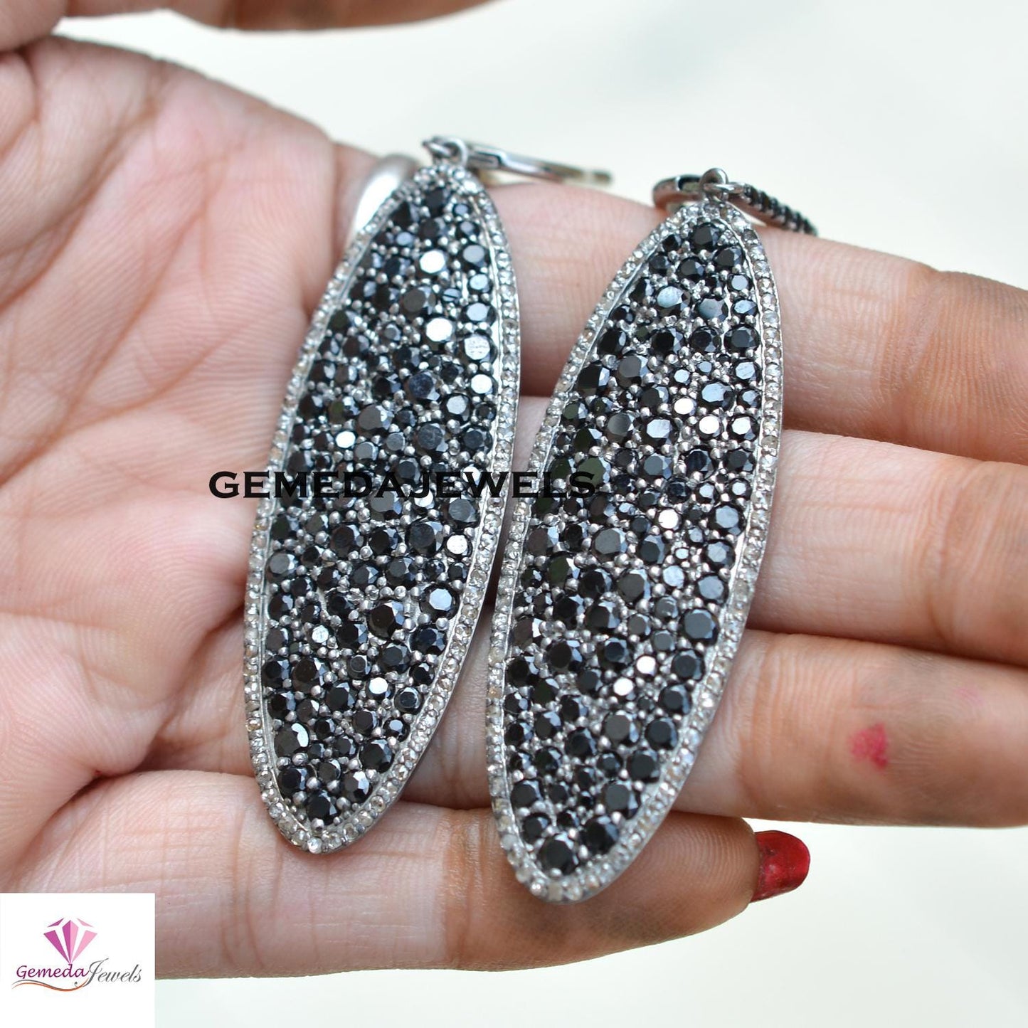 Dazzling Black Spinel Gemstone Earrings, Pave Diamond Jewelry, 925 Silver Dangle Earring, Rhodium Plated Jewelry, Diamond Earrings, Gifts