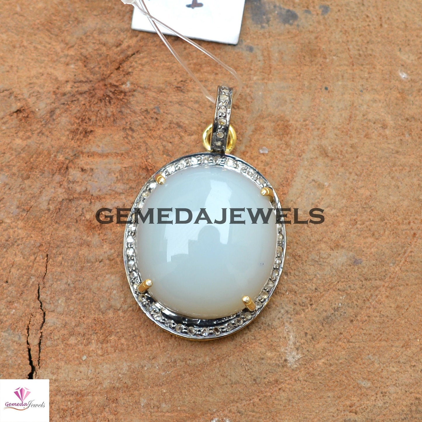 Sale!! Aqua Chalcedony Pendant, Pave Diamond Jewelry, Yellow Vermeil 925 Silver Pendant, Gemstone Silver Jewelry, Fashion Jewelry, Gifts