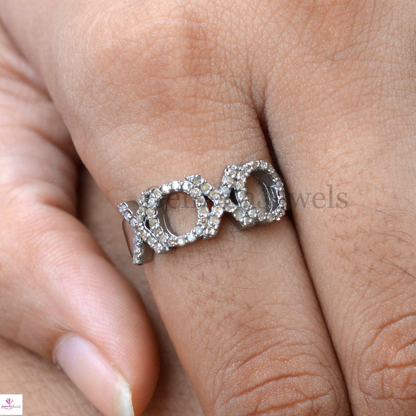 Sterling Silver Jewelry, Pave Diamond Ring, 'XOXO' Alphabet Beautiful Unique Ring, Handmade Diamond Ring, Engagement Wedding Gift For Her
