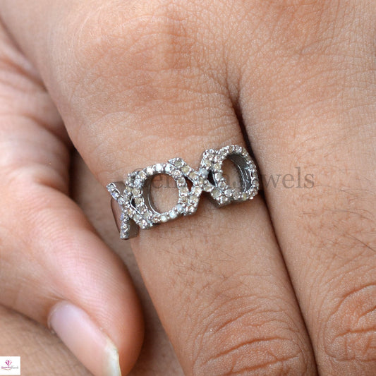 Sterling Silver Jewelry, Pave Diamond Ring, 'XOXO' Alphabet Beautiful Unique Ring, Handmade Diamond Ring, Engagement Wedding Gift For Her