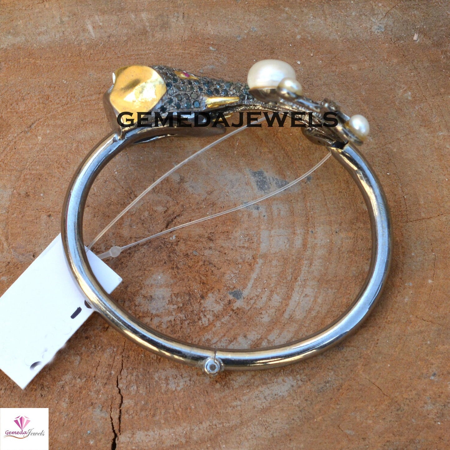 Blue Diamond Bangle, Pearl Bangle Bracelet, Elephant Bangle Bracelet, Pave Diamond Jewelry, Adjustable Bangle Bracelet, 925 Silver Jewelry