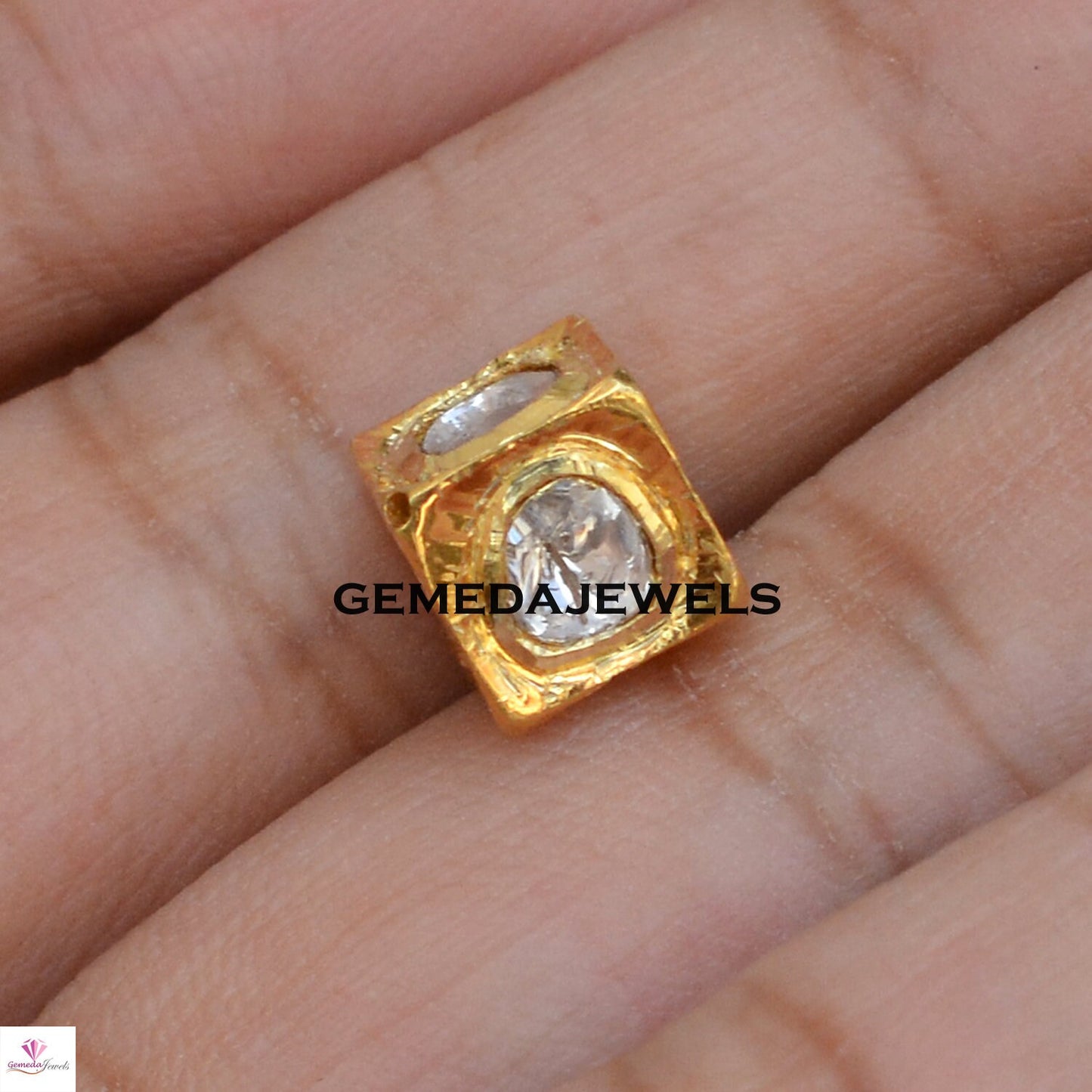 8 MM Polki Diamond Beads, Diamond Square Beads, 925 Silver Jewelry, Gold Plated Beads, Diamond Finding Jewelry, Jewelry Making Beads, Gifts