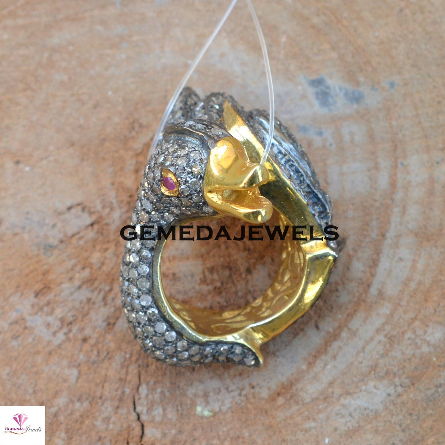 Pave Diamond DUCK Ring, Gold Plated Jewelry, 925 Silver Ring, Silver DUCK Ring, Ruby Gemstone Ring, Beautiful Ring Jewelry, Gift For her