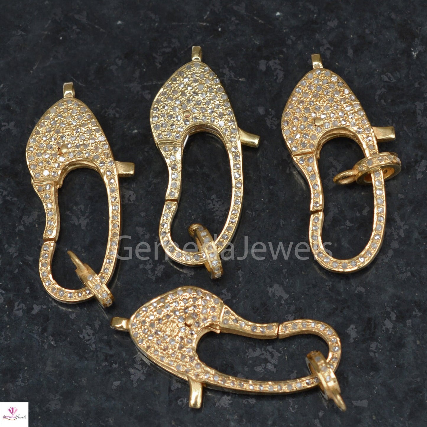 Both Side Pave Diamond Lobster Clasp, 925 Silver Finding, Gold Plated Finding, Diamond Claw Clasp, Jewelry Making Finding, Carabiner Lock