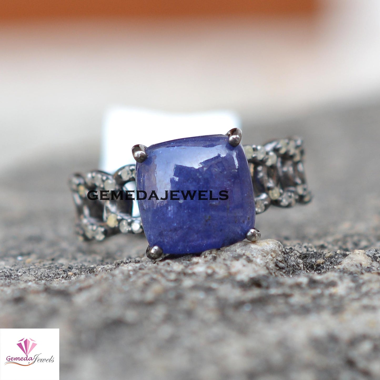 Stunning Tanzanite Ring, Pave Diamond Fix Link Chian Ring, 925 Silver Jewelry, Rhodium Plated Ring, Gemstone Diamond Jewelry, Gift For Her