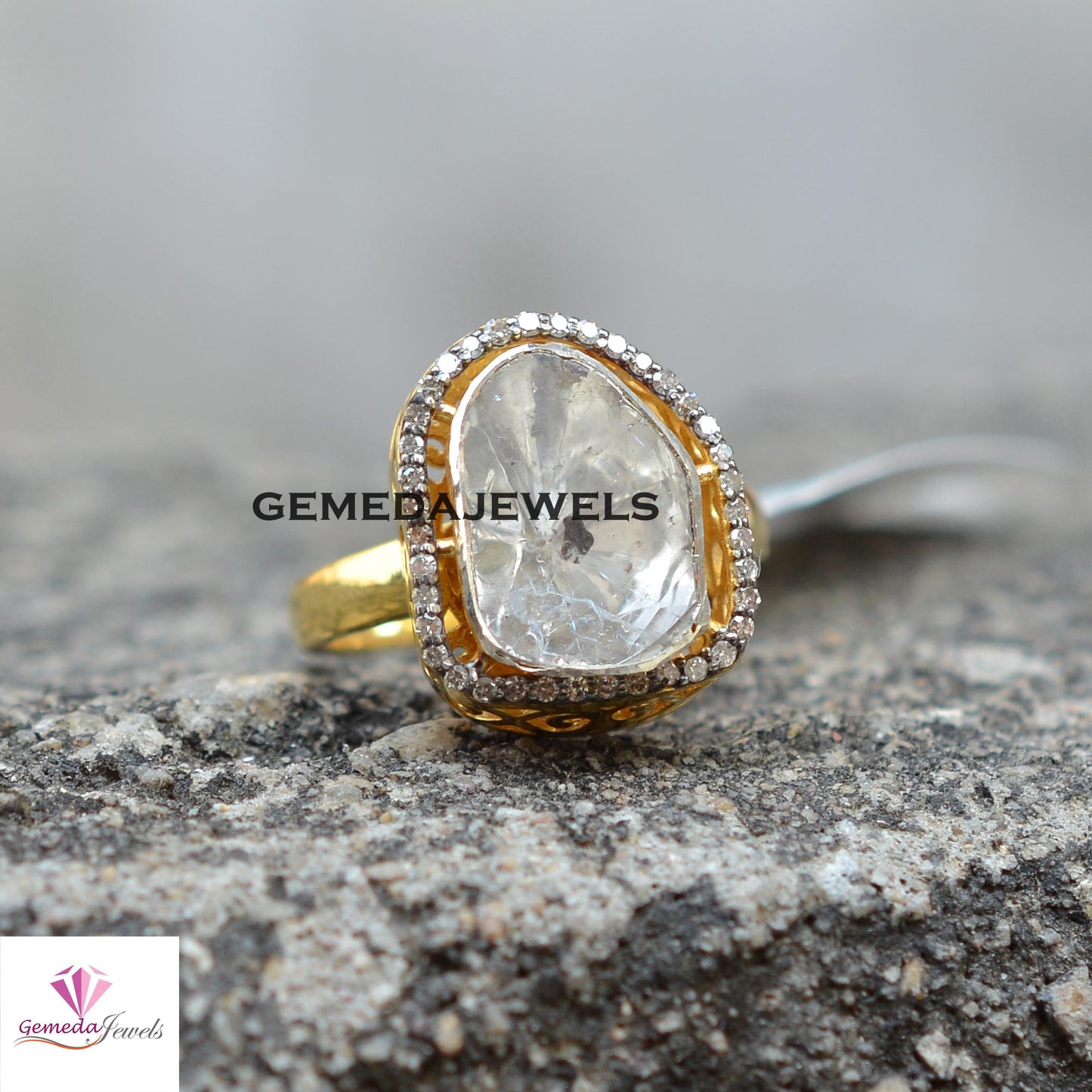 Classic Polki Diamond Ring, 925 Sterling Silver Jewelry, 14k Gold Plated Ring, Pave Diamond Ring, Diamond Jewellery, Valentine's Day Gift