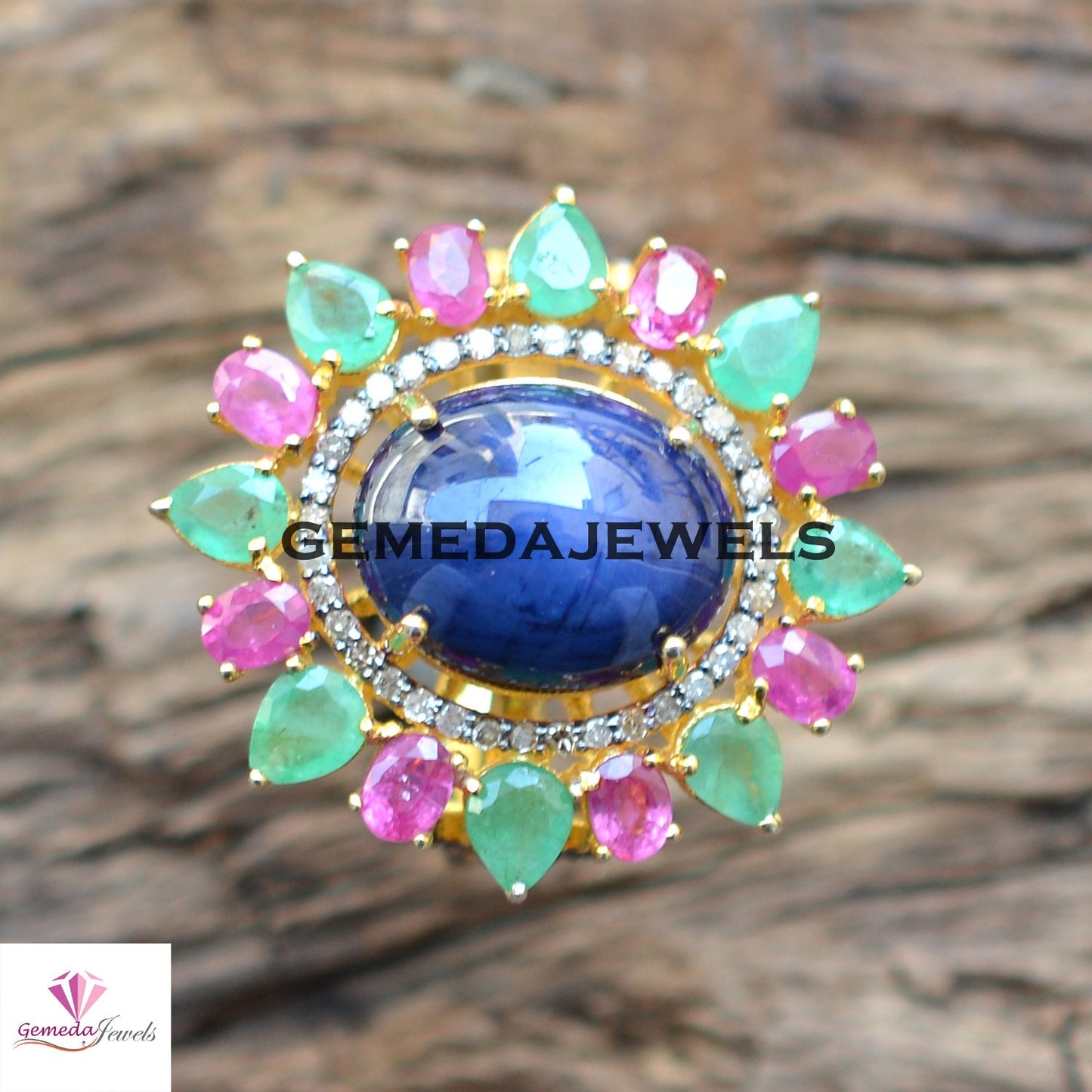 Sale Tanzanite Flower Ring, Ruby Gemstone Ring, Emerald Gemstone Ring, 14k Gold Vermeil Jewelry, 925 Silver Ring, Pave Diamond Jewelry, Gift