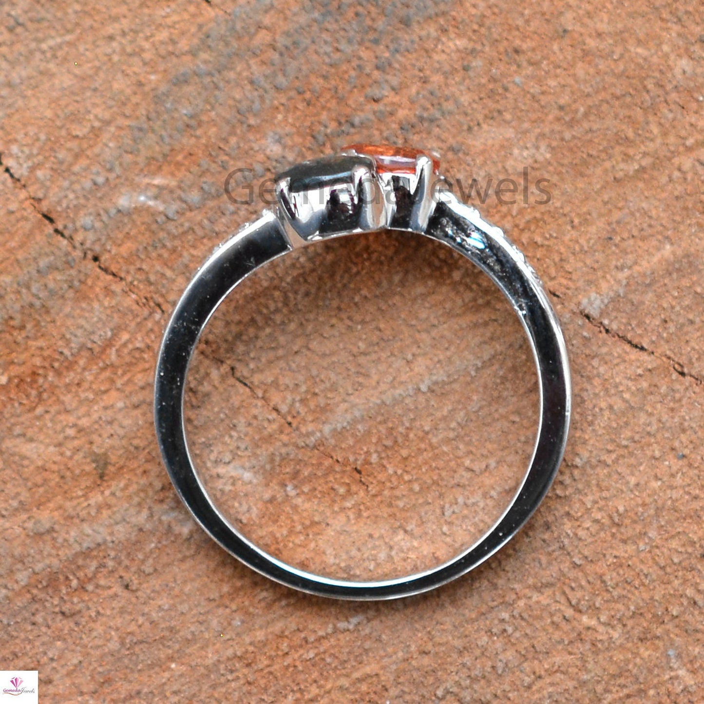 Genuine Blue Yellow Sapphire Ring, Oval Shape Faceted Gemstone Ring, Pave Diamond Silver Ring, Statement Ring, Valentine Day Gift For her