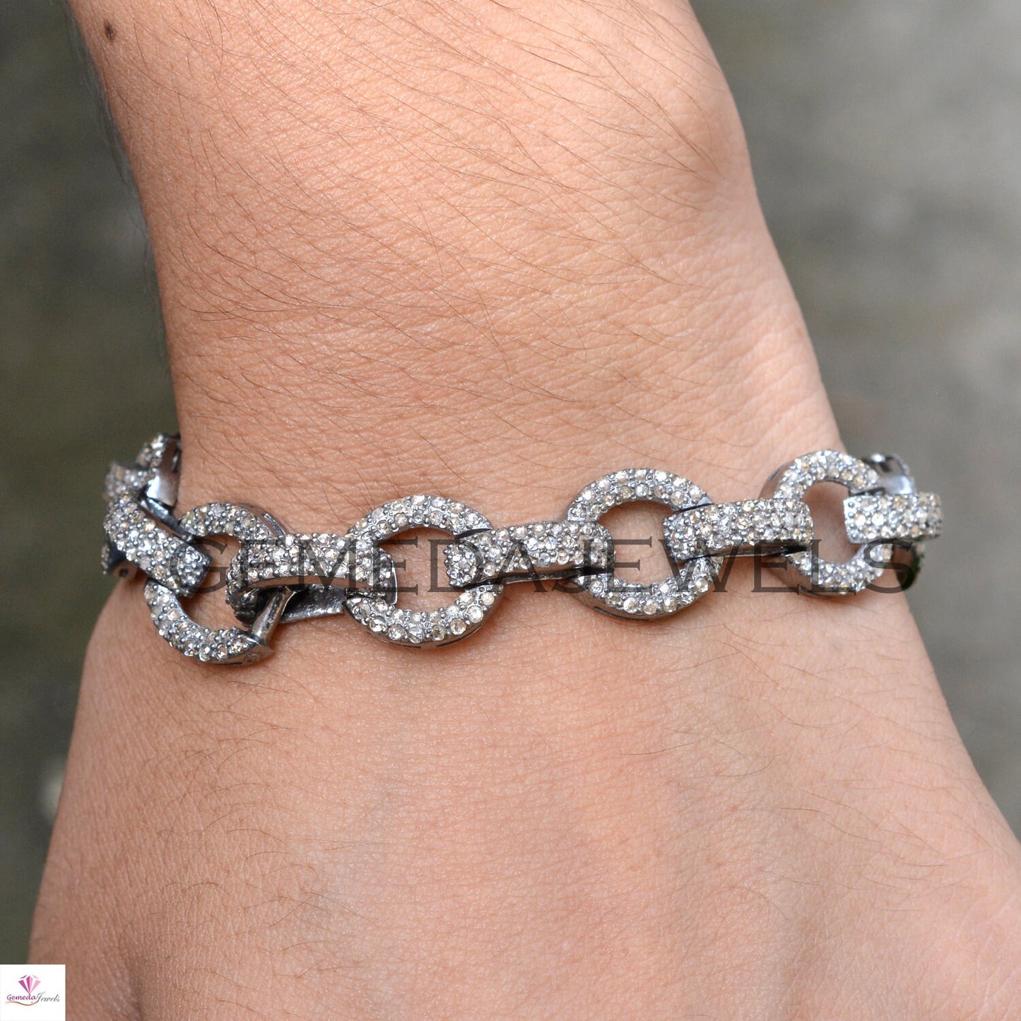 4.75cts Pave Diamond Bracelet, 925 Silver Jewelry, Silver Link Bracelet, Diamond Silver Bracelet, Unisex Bracelet Jewelry, Mothers Day Gifts