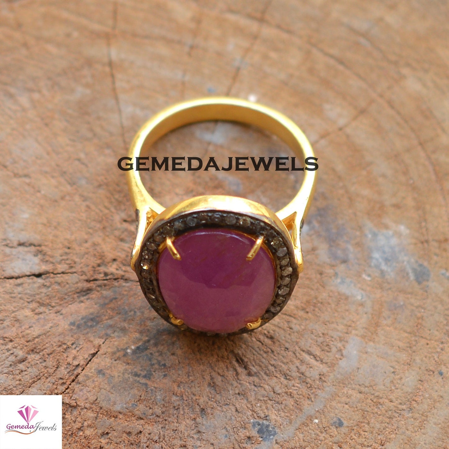 Genuine Ruby Gemstone Ring, 925 Sterling Silver Jewelry, 14k Gold Plated Ring, Pave Diamond Jewelry, Wedding Gift Jewelry, Gemstone Jewelry