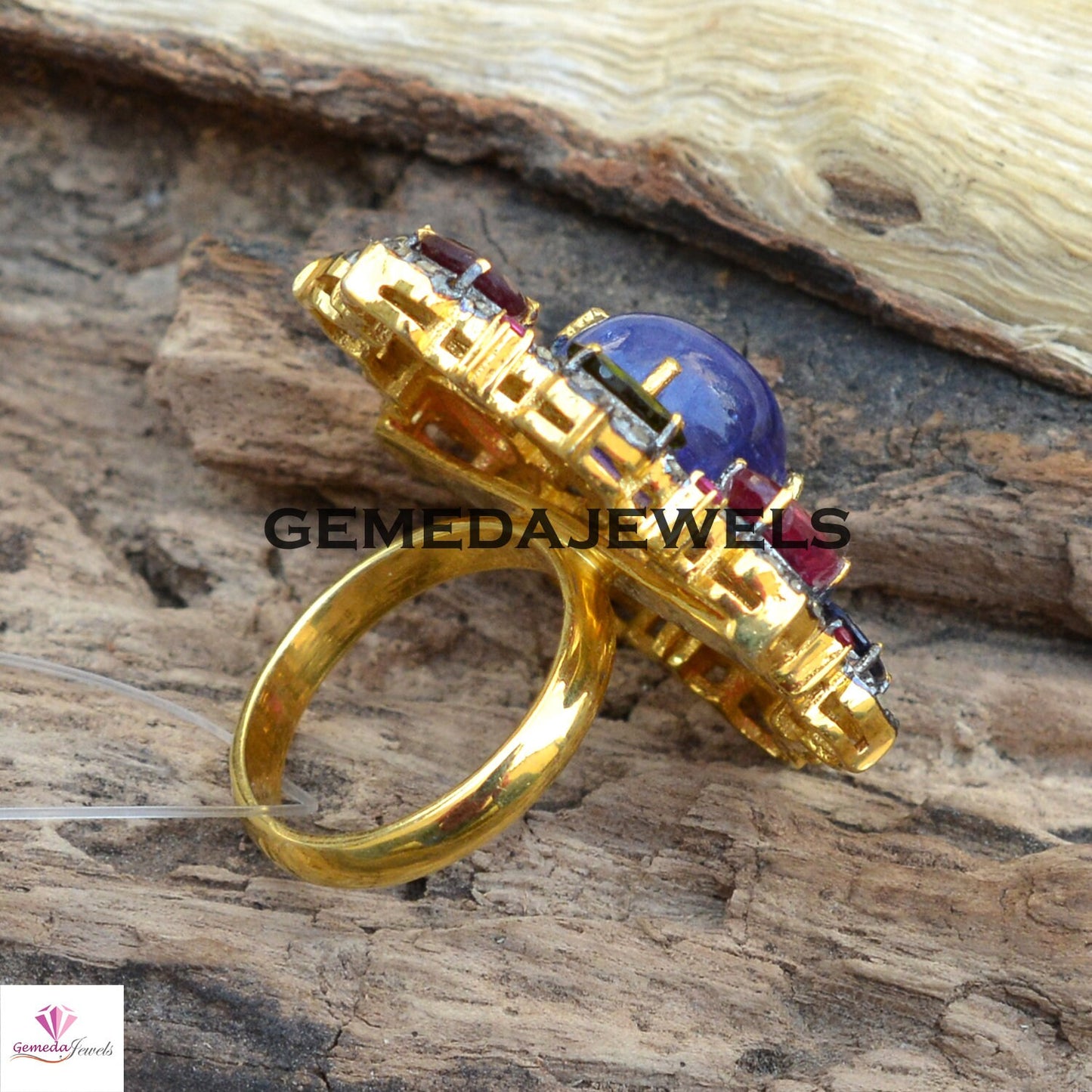 Sale! Real Tanzanite Silver Ring, Multi Gemstone Ring, Gemstone Floral Ring Jewelry, Pave Diamond Ring, 925 Silver Jewelry, Gold Filled Ring
