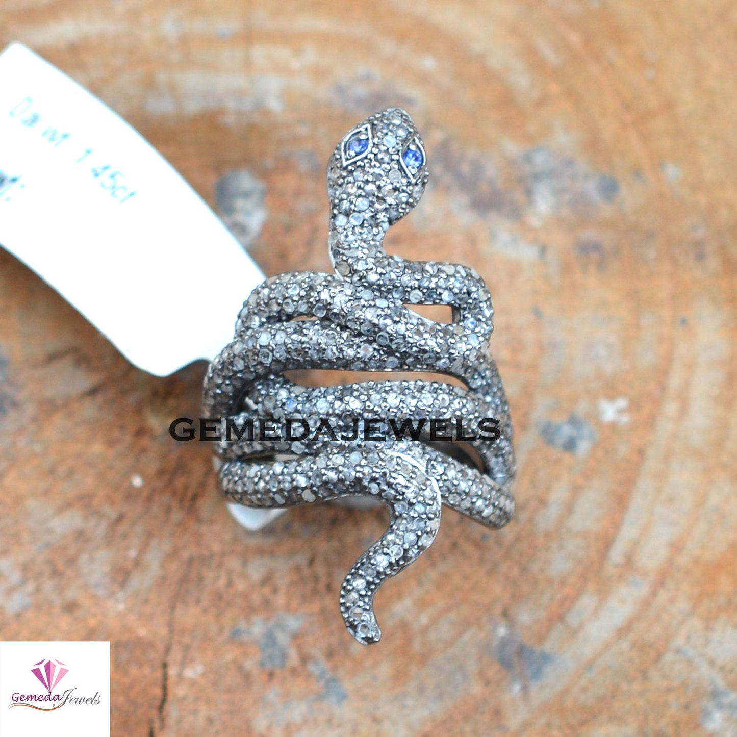 Pave Diamond Snake Ring, Blue Sapphire Eye Snake Ring, Solid 925 Silver Jewelry, Diamond Wrap Snake Ring, Animal Diamond Jewellery, Gift