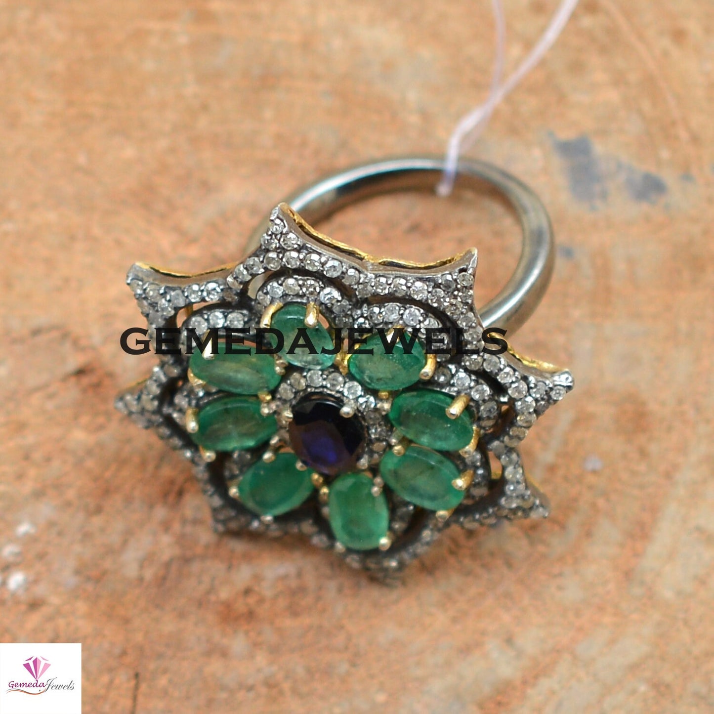 Sapphire Gemstone Floral Ring, Emerald Ring Jewelry, Pave Diamond Jewelry, 925 Sterling Silver Ring, Wedding Gift Jewelry, Jewelry For Women