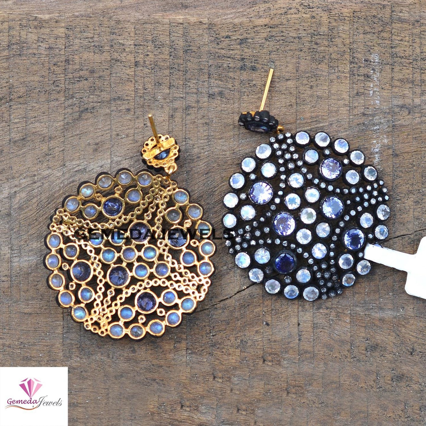 Genuine Tanzanite Earrings, Moonstone Earrings Jewelry, Gemstone Diamond Earring, 925 Silver Jewelry, Rhodium Plated Earrings, Gift For Her