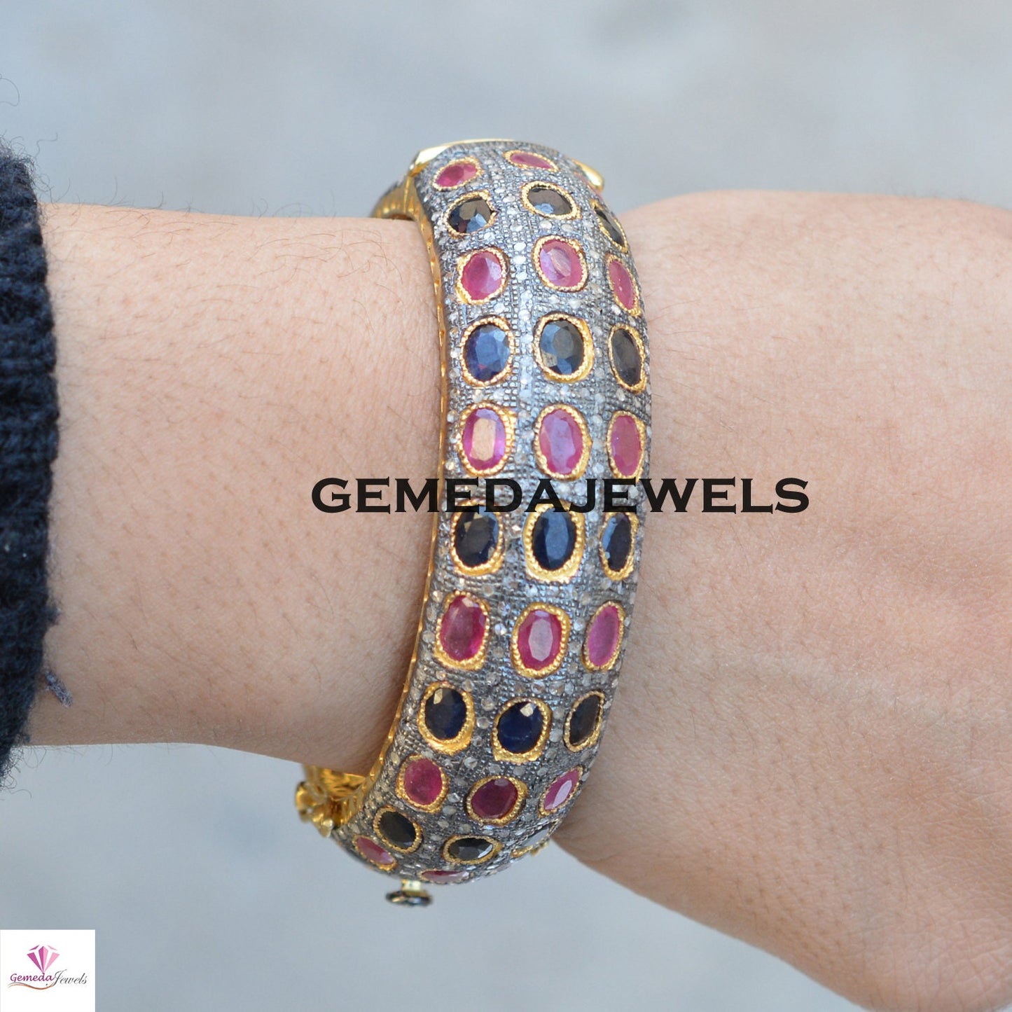 Sapphire Silver Bangle, Pave Diamond Bangle, Ruby Gemstone Bangle, Gemstone Silver Jewelry, 925 Silver Bangle, Gold Plated Jewelry, Gifts