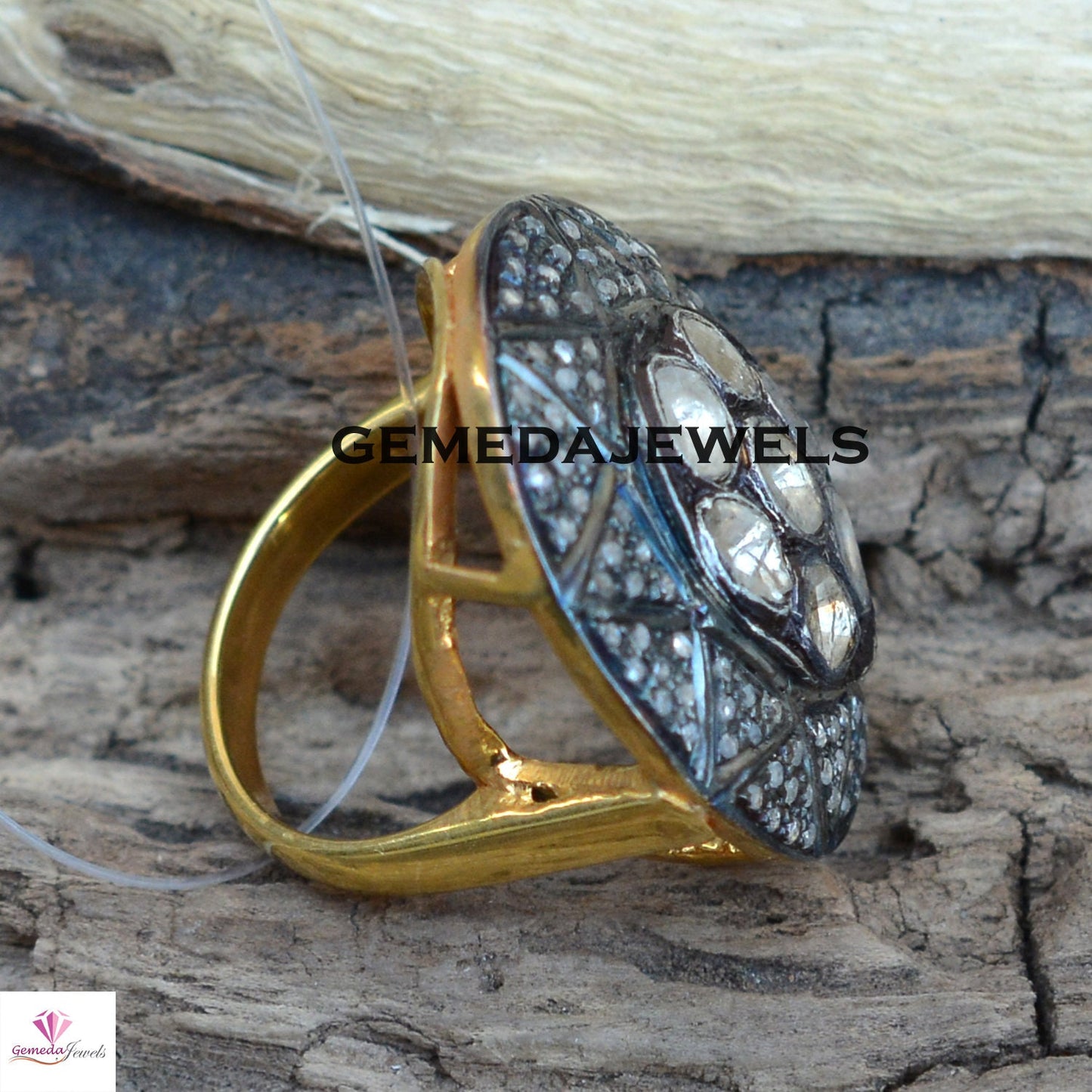 Polki Diamond Silver Ring, Solitaire Diamond Ring, Pave Diamond Jewelry, 925 Silver Ring, Gold Vermeil Jewelry, Diamond Silver Jewelry, Gift