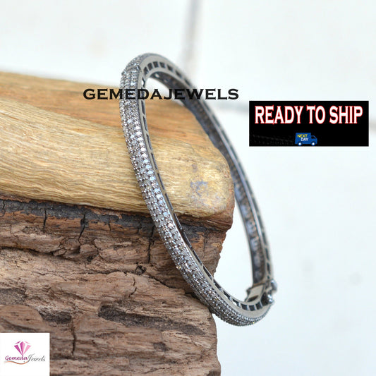 AAA+++ Quality Pave Diamond Bangle, 925 Sterling Silver Jewelry, Diamond Silver Bangle, Diamond Jewellery, Openable Bangle Jewelry, Gift