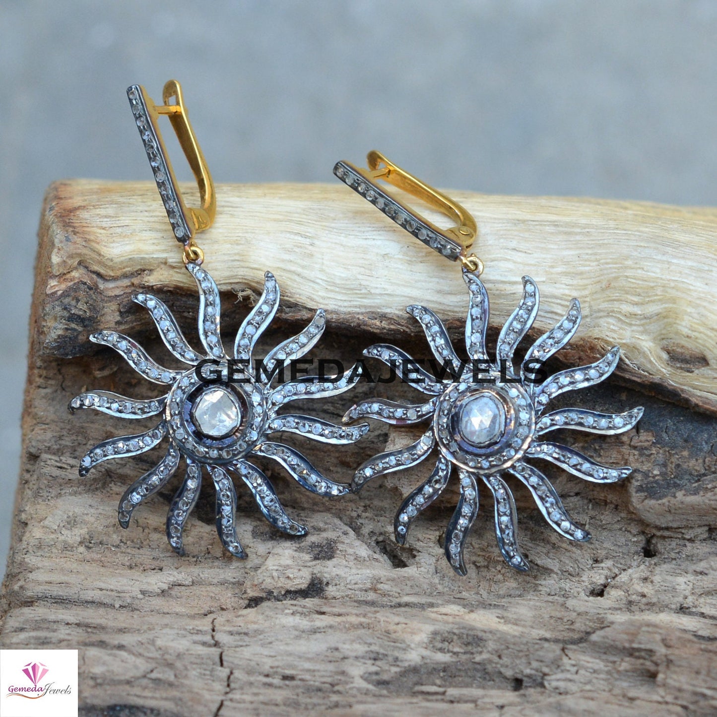 Polki Diamond Sun Earrings, 925 Silver Sun Jewelry, Gold Vermeil Earrings, Pave Diamond Earrings, Diamond Silver Jewelry, Valentine's Gift