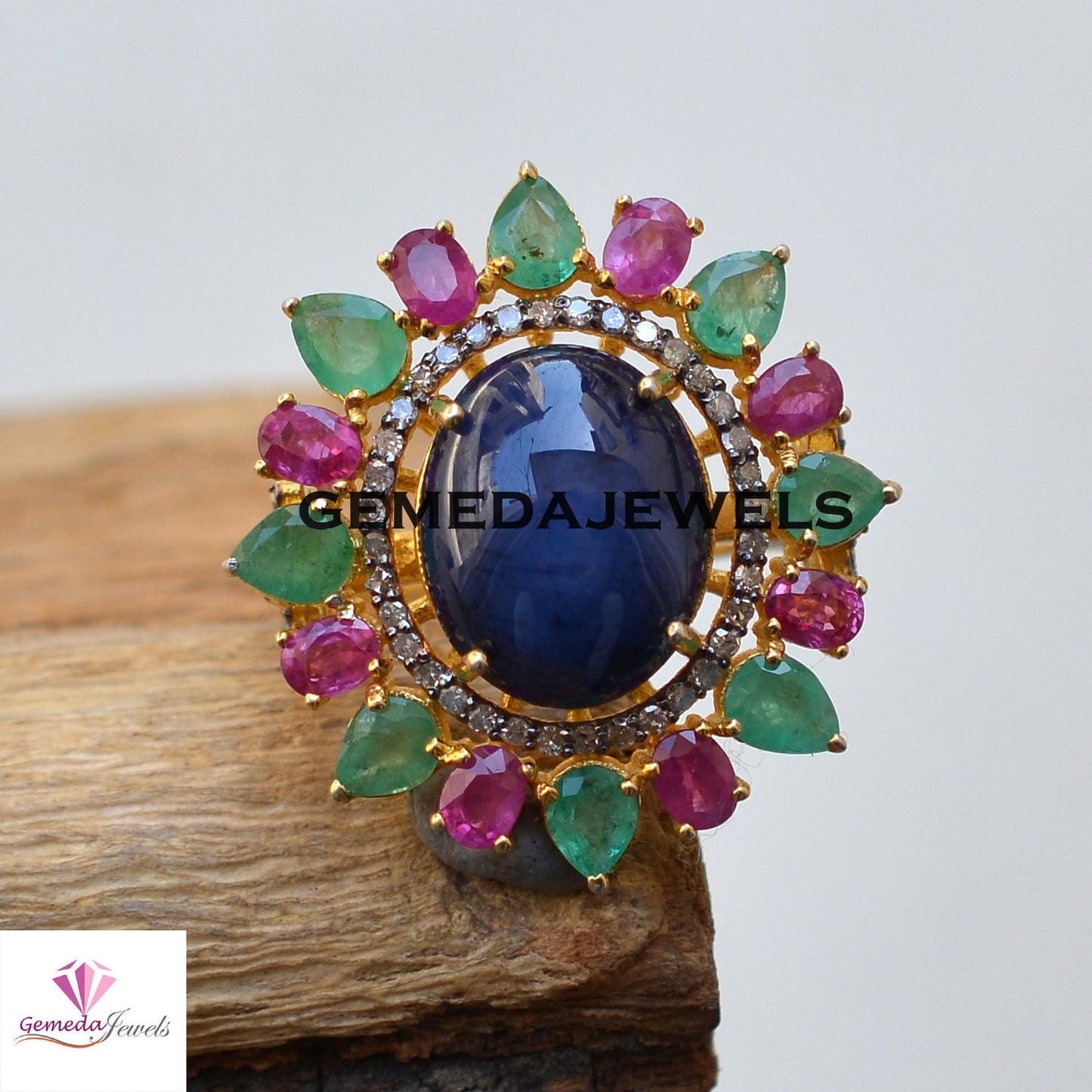 Sale Tanzanite Flower Ring, Ruby Gemstone Ring, Emerald Gemstone Ring, 14k Gold Vermeil Jewelry, 925 Silver Ring, Pave Diamond Jewelry, Gift