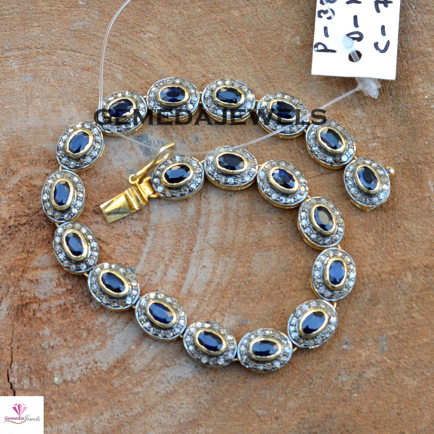 Sale Blue Sapphire Bracelet, 925 Silver Bracelet, 14k Gold Plated Jewelry, Pave Diamond Bracelet, Gemstone Silver Link Chain Bracelet, Gifts