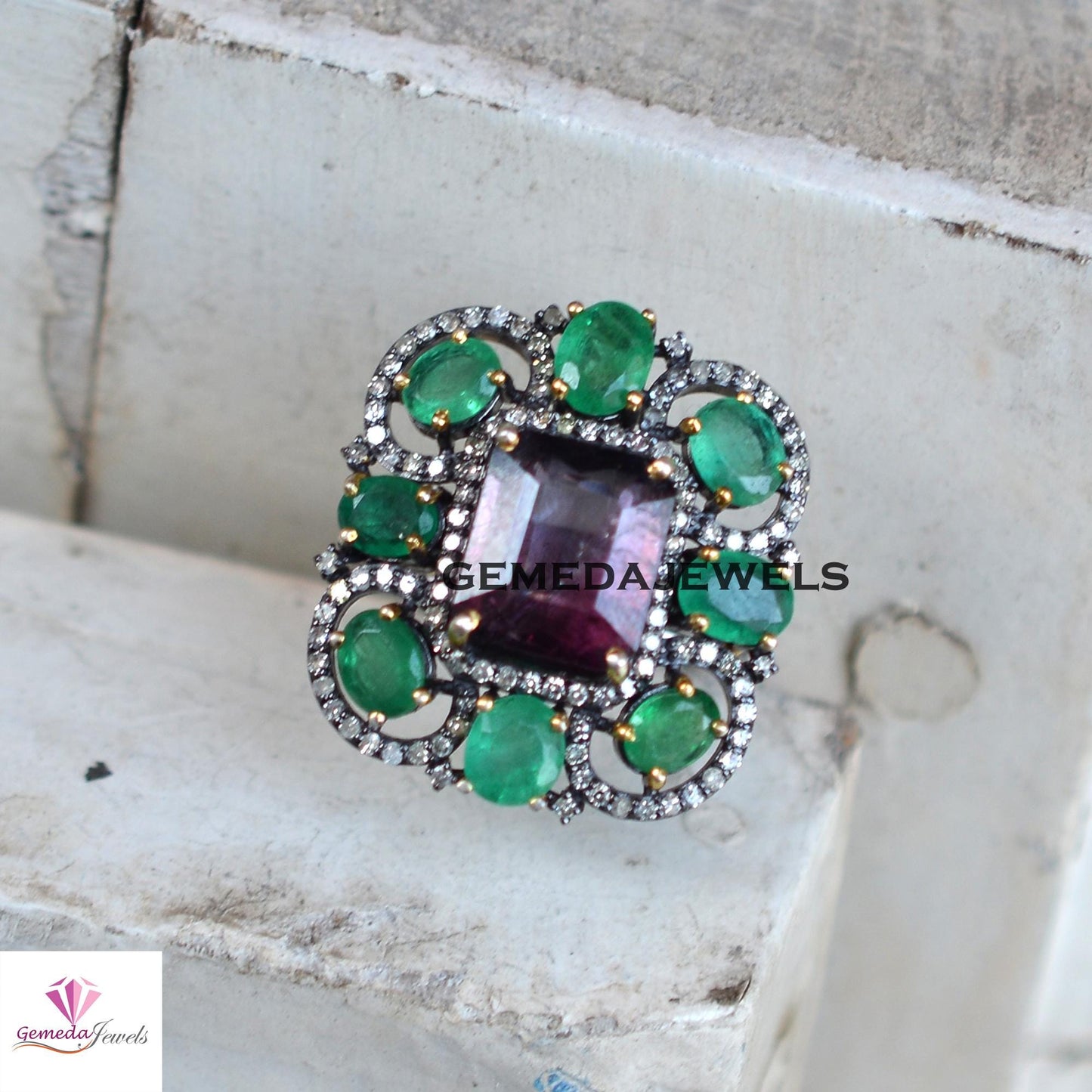 Sale! Stunning Pink Tourmaline Ring, Emerald Ring Jewelry, Rhodium Plated 925 Silver Jewelry, Pave Diamond Jewelry, Gemstone Jewellery, Gift