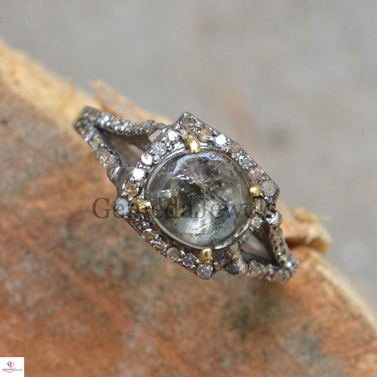 Tourmaline Gemstone Ring, Pave Diamond Ring, Handmade Diamond Jewelry, 925 Silver Ring, Diamond Jewellery, Engagement Ring, Gift For Her