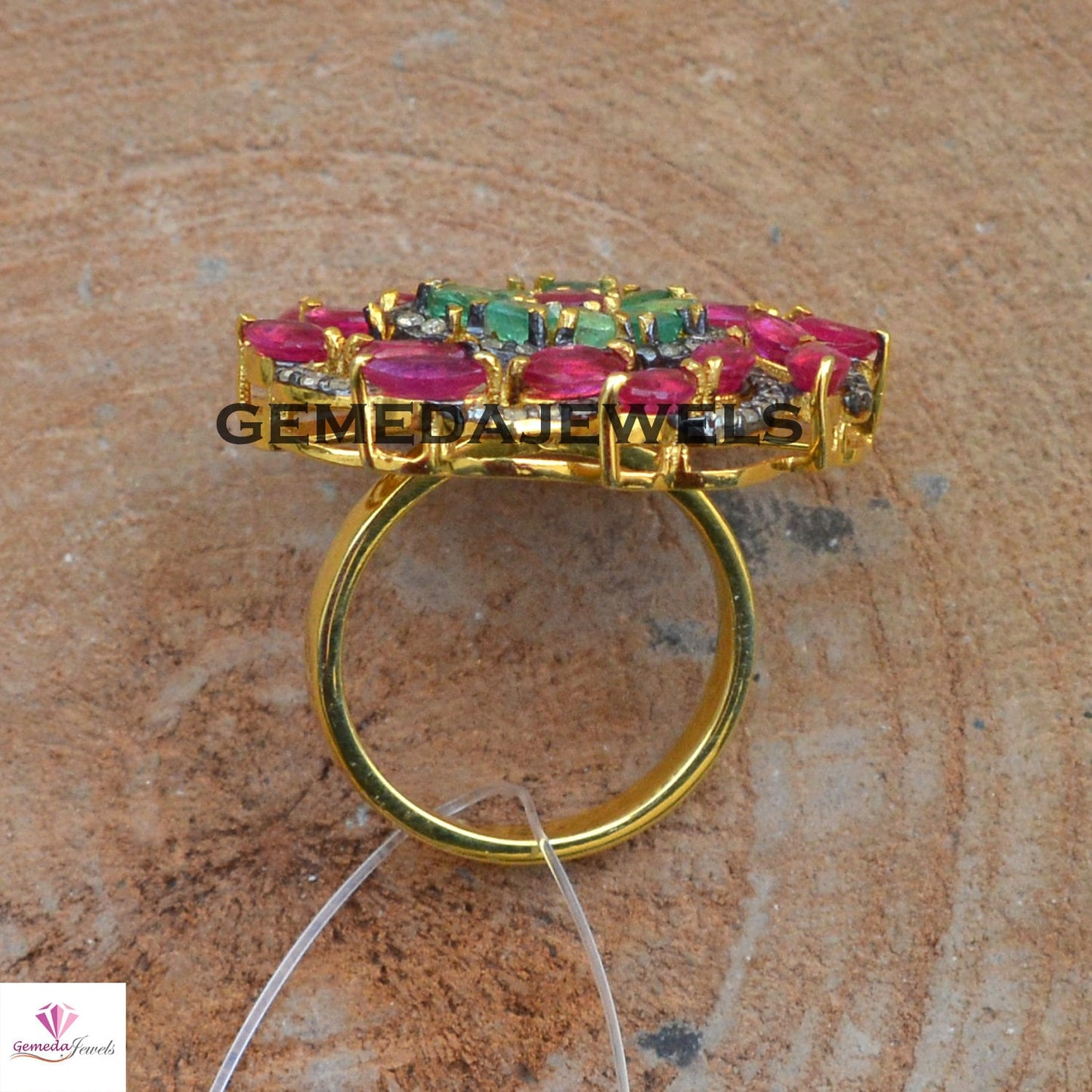 Emerald Gemstone Ring, Ruby Silver Ring, Gemstone Flower Ring, Pave Diamond Jewelry, 925 Silver Ring, Gold Vermeil Jewelry, Wedding Jewelry