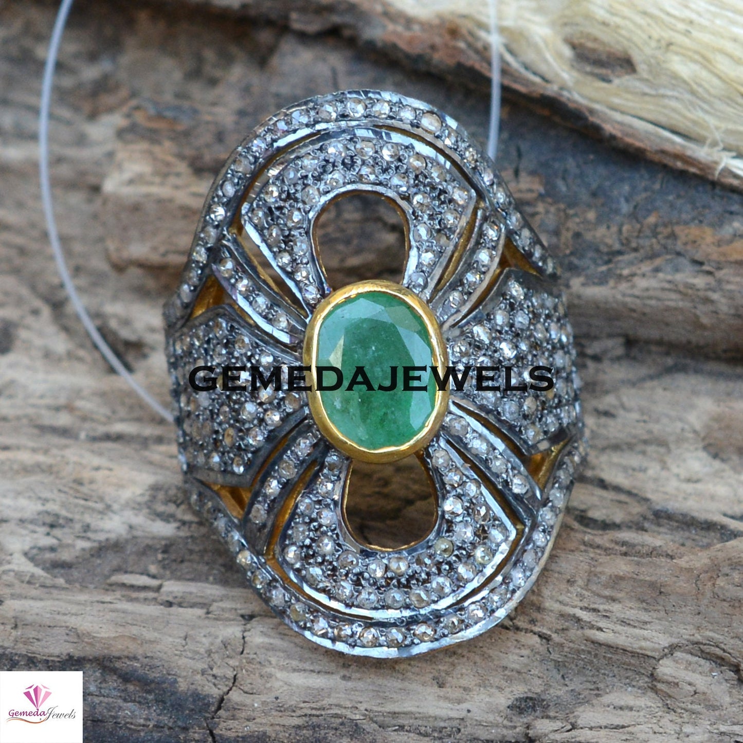 Emerald Gemstone Ring, 14k Gold Vermeil Jewelry, Pave Diamond Ring, Sterling Silver Ring, Gemstone Silver Jewelry, Diamond Jewellery, Gifts