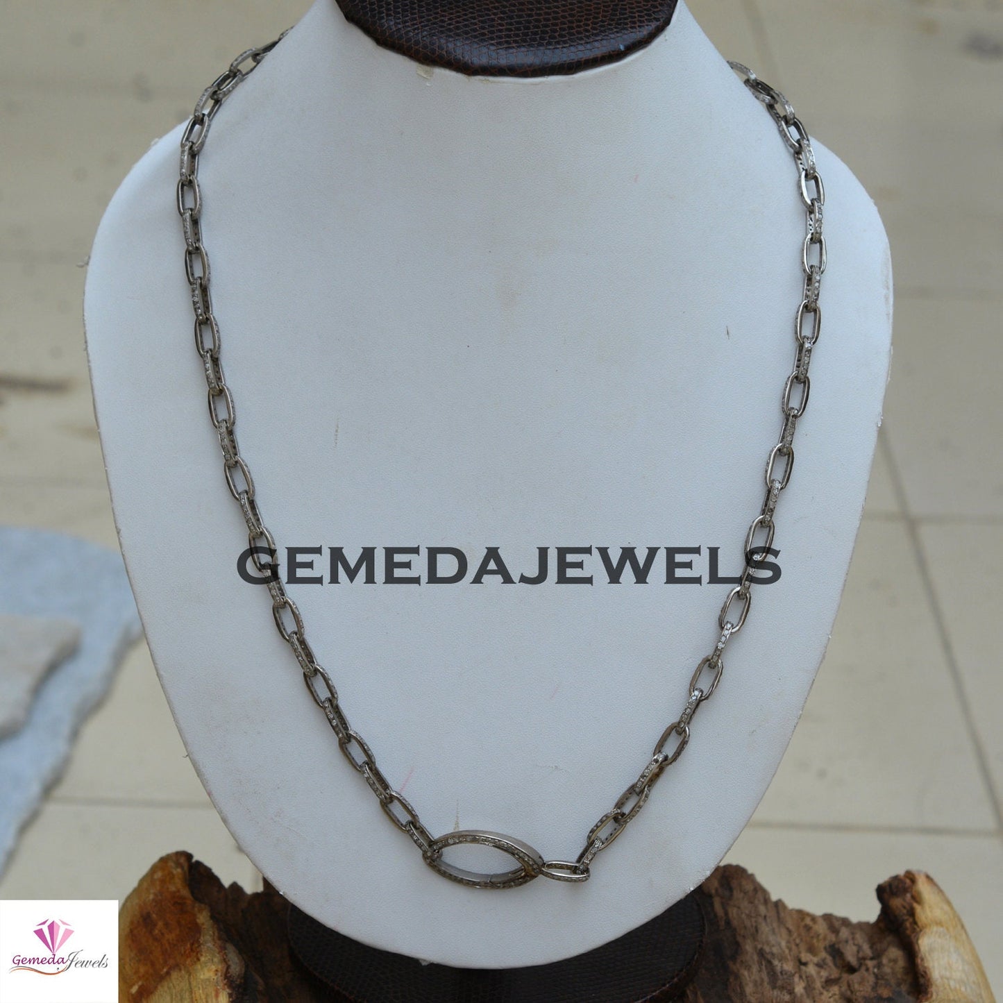 Sale Real Pave Diamond Link Chain Necklace, Solid 925 Silver Necklace, Diamond Silver Jewelry, 24" Long Necklace Chain, Unisex Jewelry, Gift