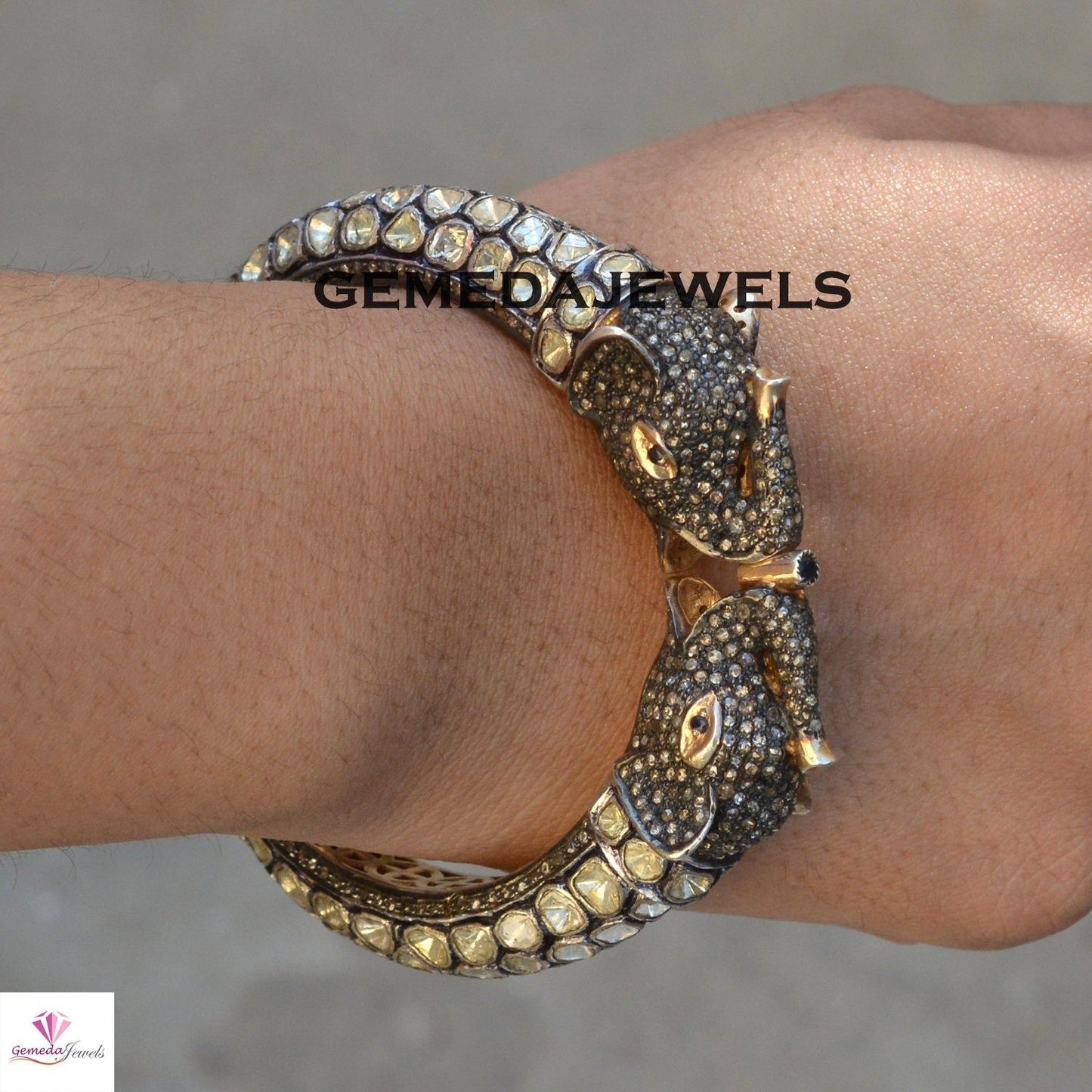 Polki Diamond Bangle, Victorian Silver Bangle, Elephant Bangle Jewelry, Bangle Bracelet Jewelry, 925 Silver Jewelry, Pave Diamond Bangle