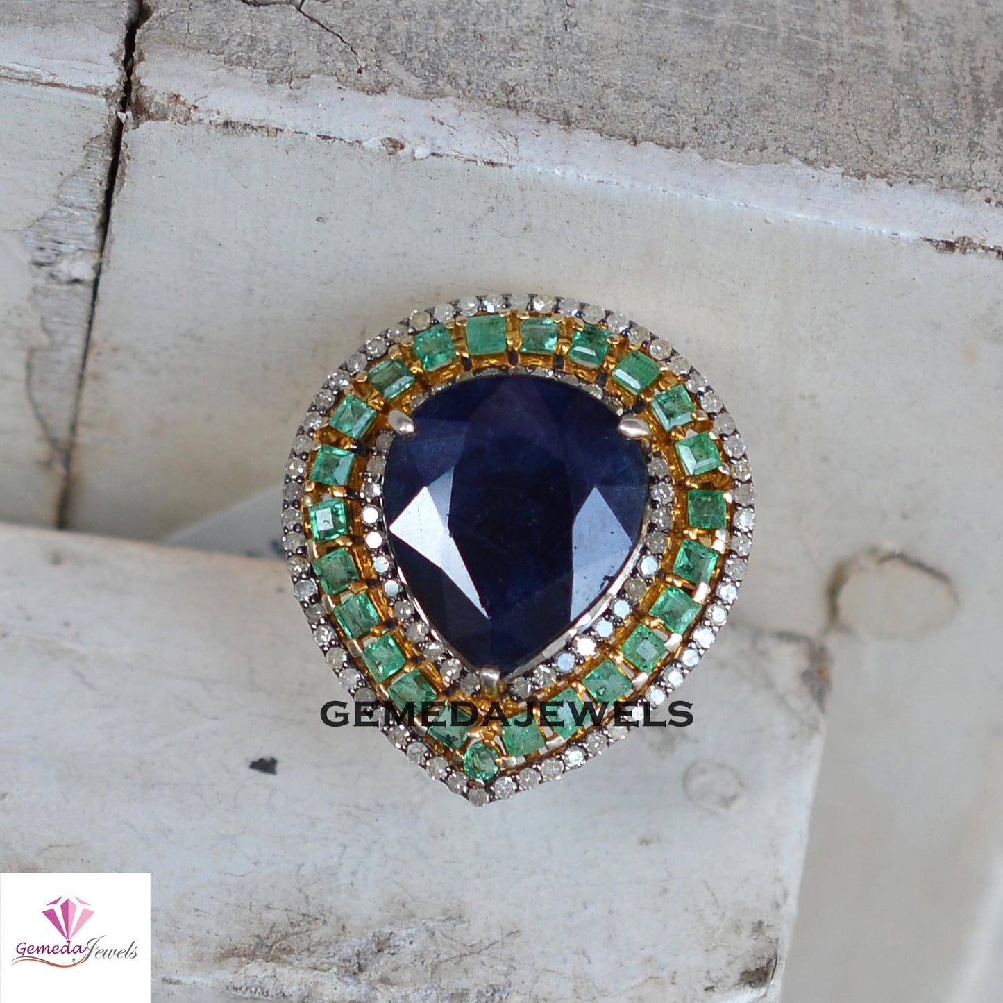 Sale! Dazzling Sapphire Gemstone Ring, Emerald 925 Silver Ring, Pave Diamond Jewelry, 14k Gold Plated Ring Jewelry, Women's Gift Jewelry