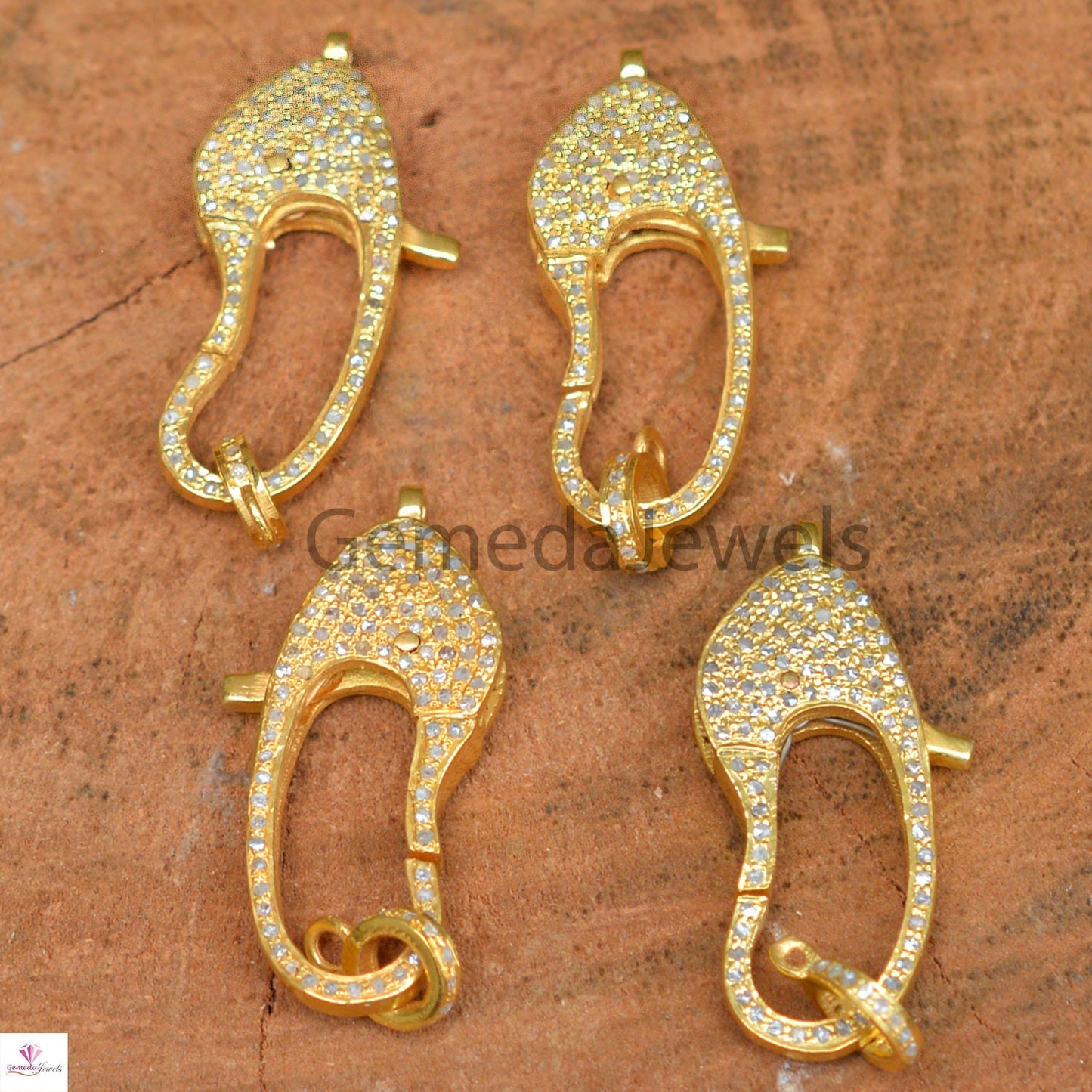 Both Side Pave Diamond Lobster Clasp, 925 Silver Finding, Gold Plated Finding, Diamond Claw Clasp, Jewelry Making Finding, Carabiner Lock